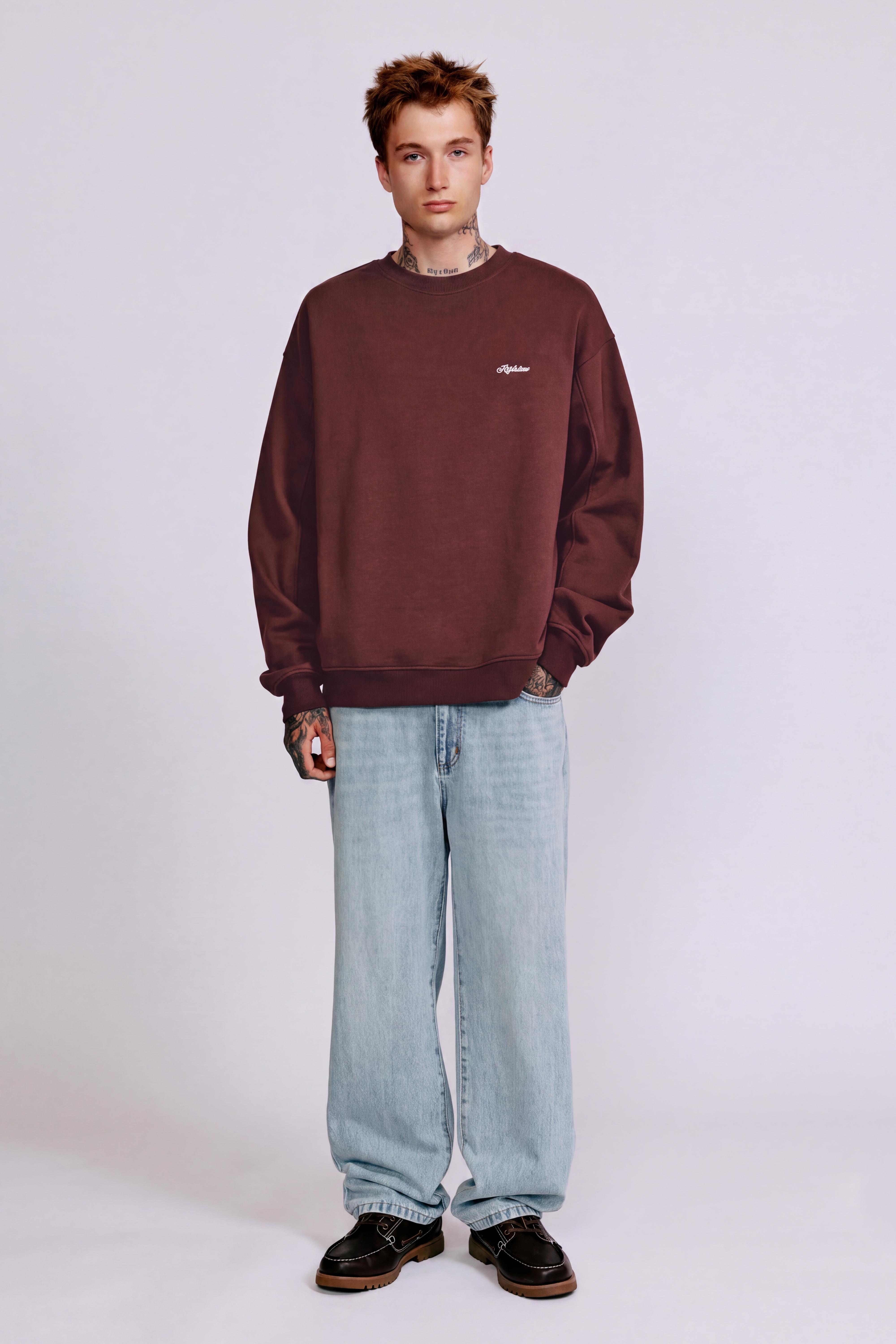Embroidered round neck sweatshirt — Brown