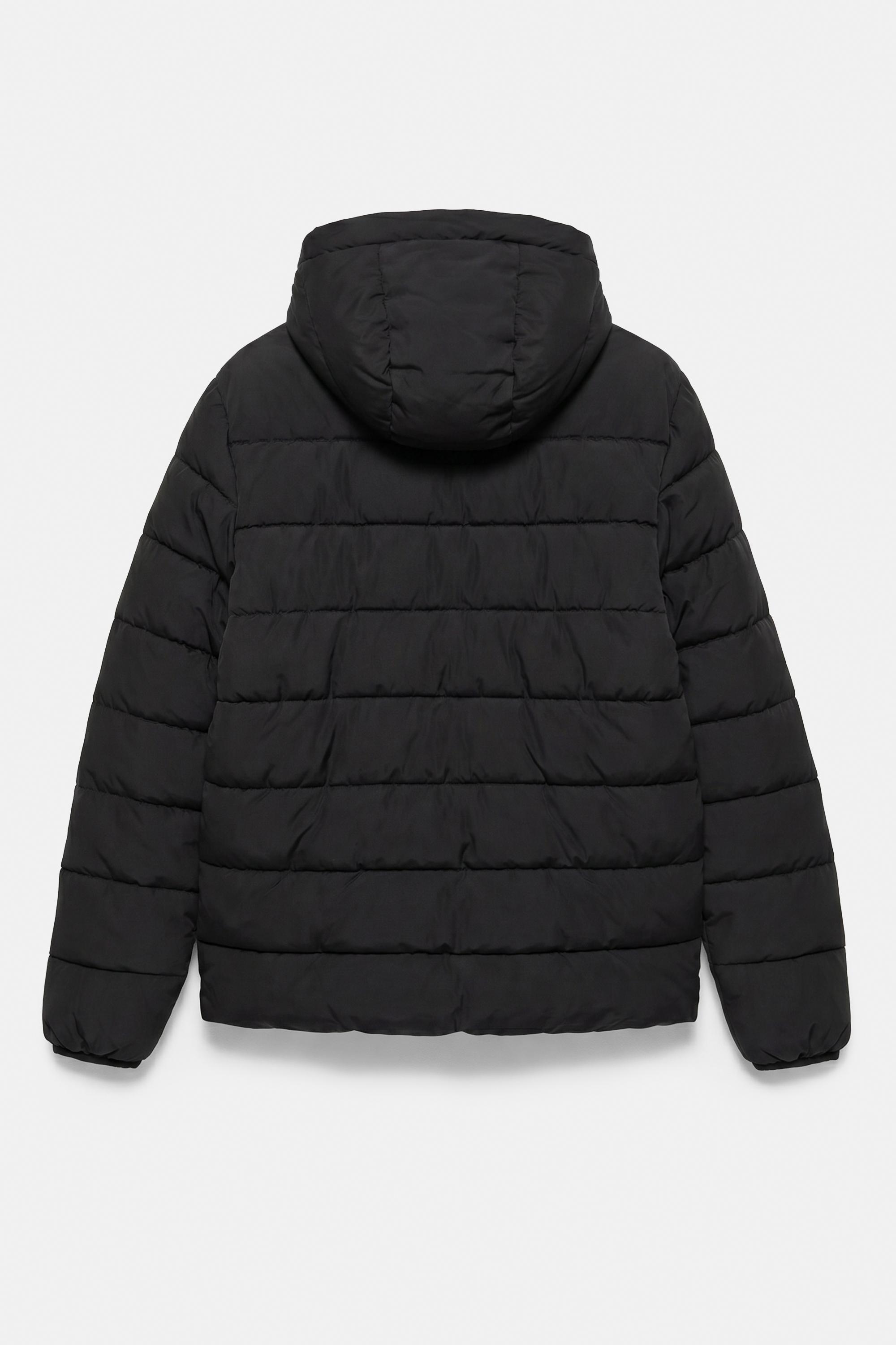 Puffer jacket with hood — Black