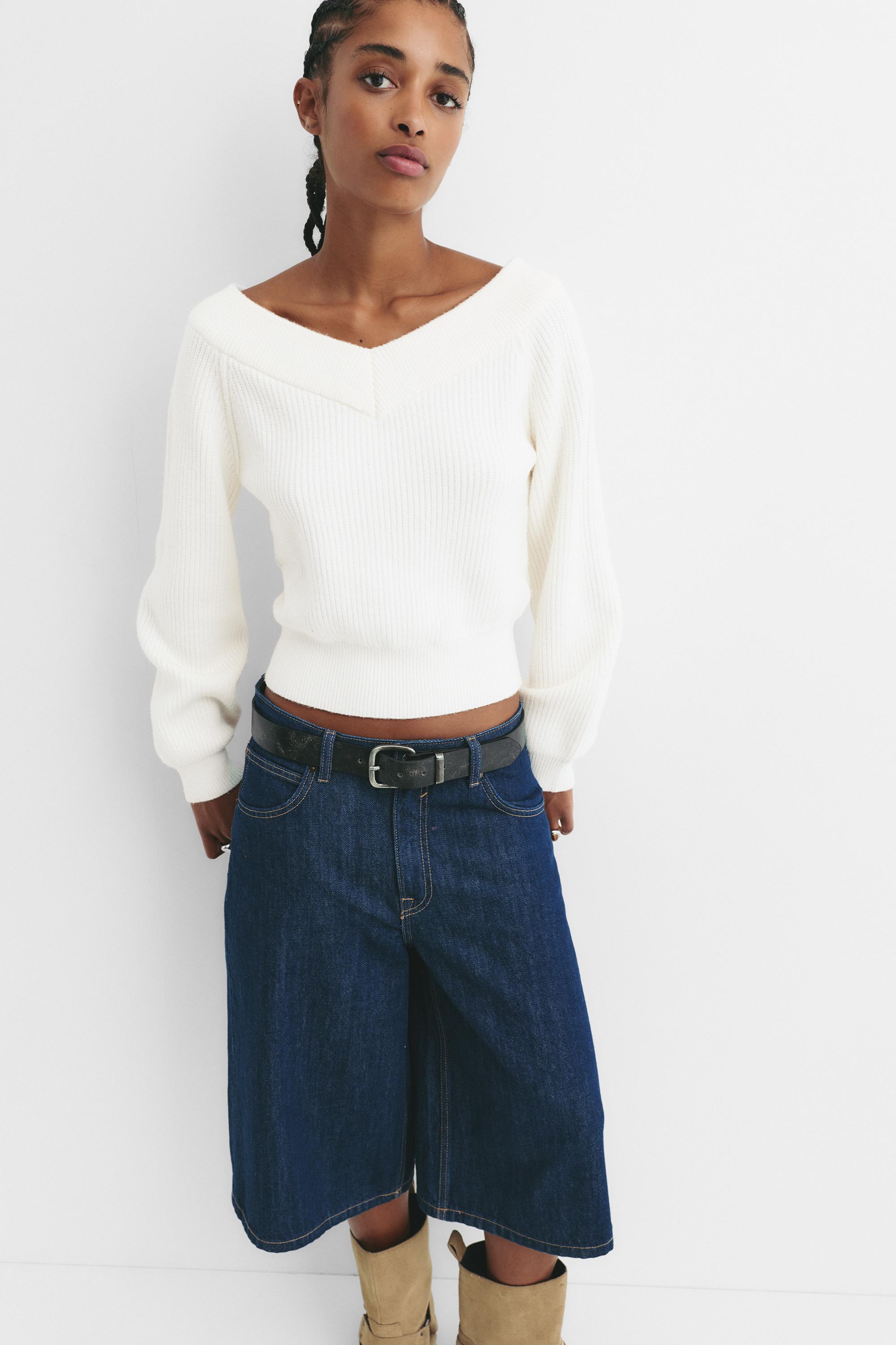 Cropped Pullover Aus Perlstoff