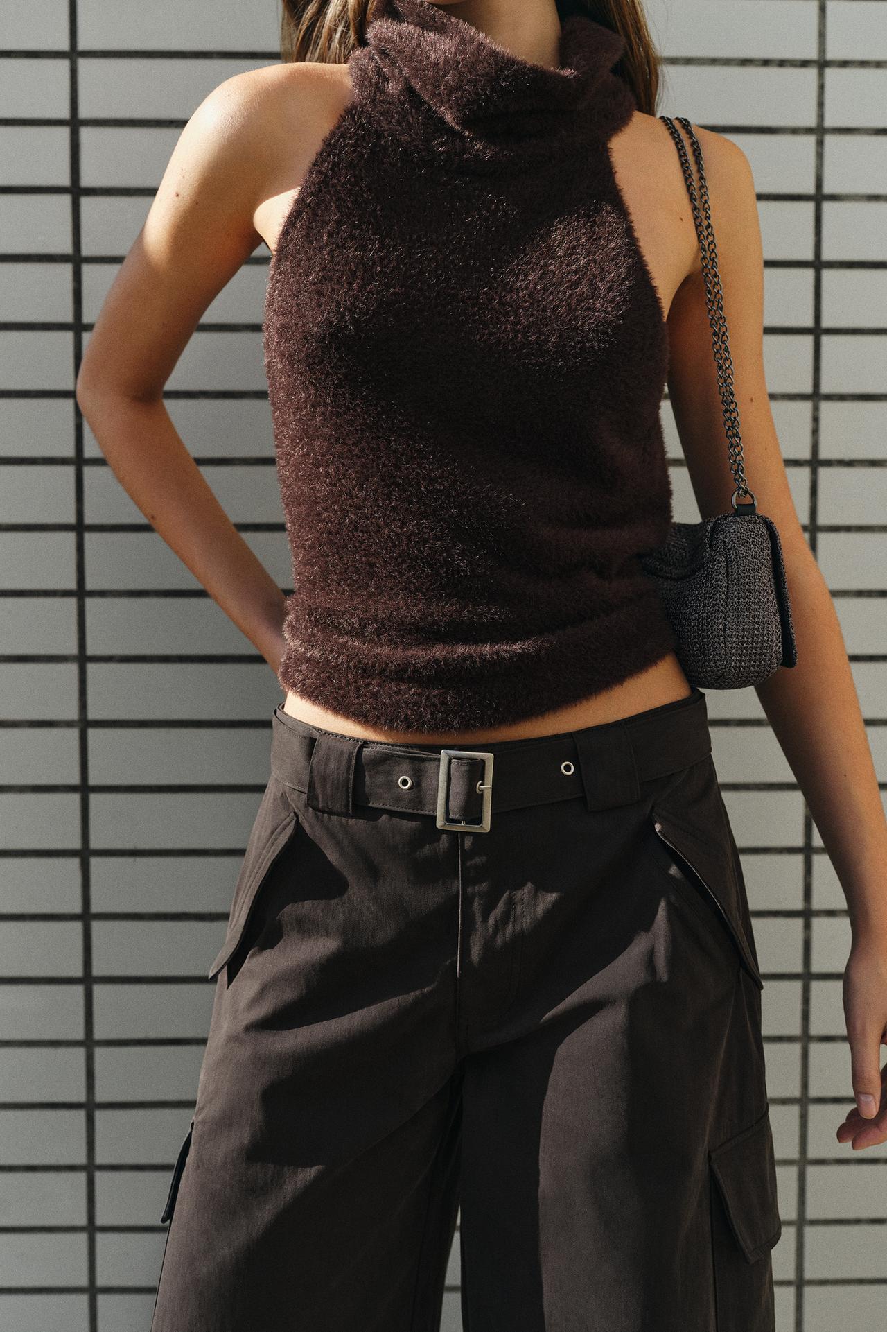 Faux fur halter top — Brown
