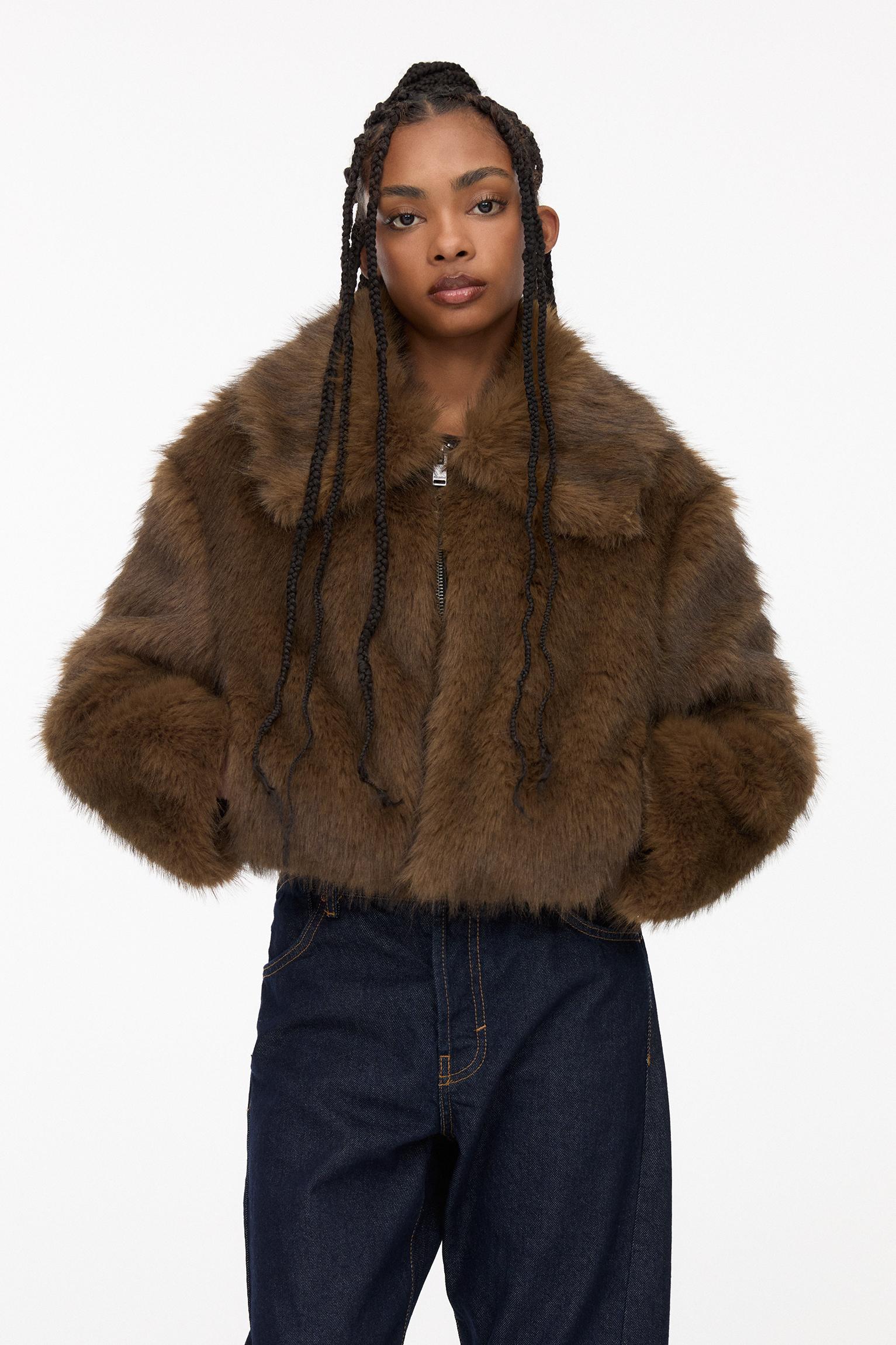 Faux fur zip up jacket PULL BEAR