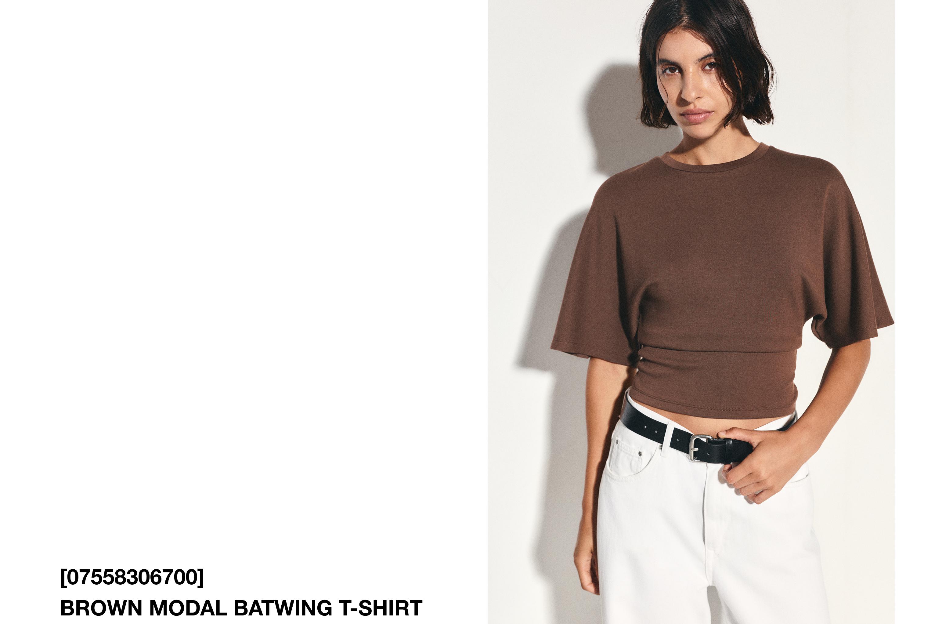Modal batwing sleeve T-shirt — Brown