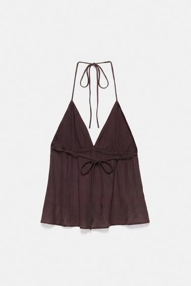 Beaded halter top — Brown 6