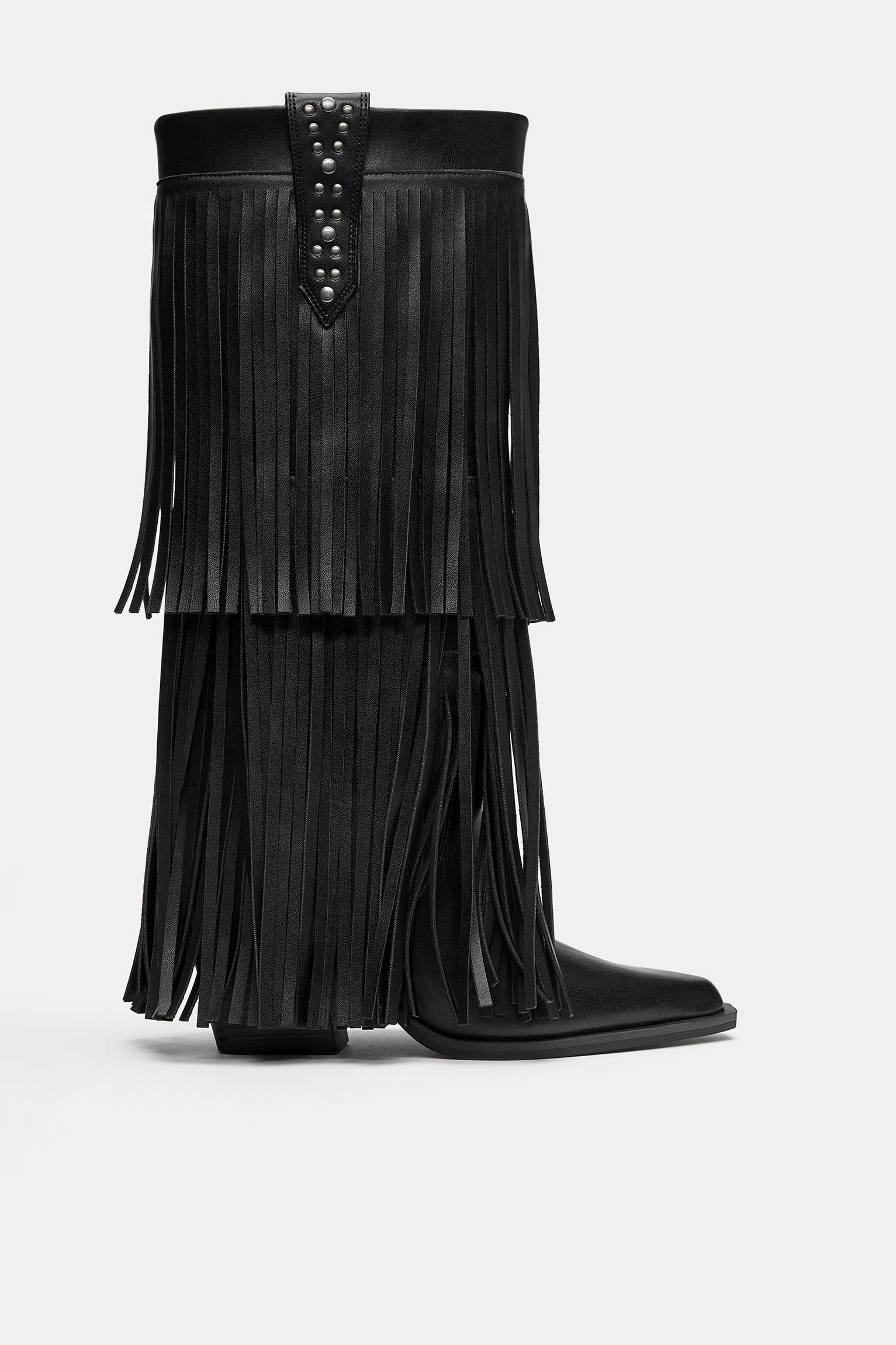 Fringed cowboy boots — Black