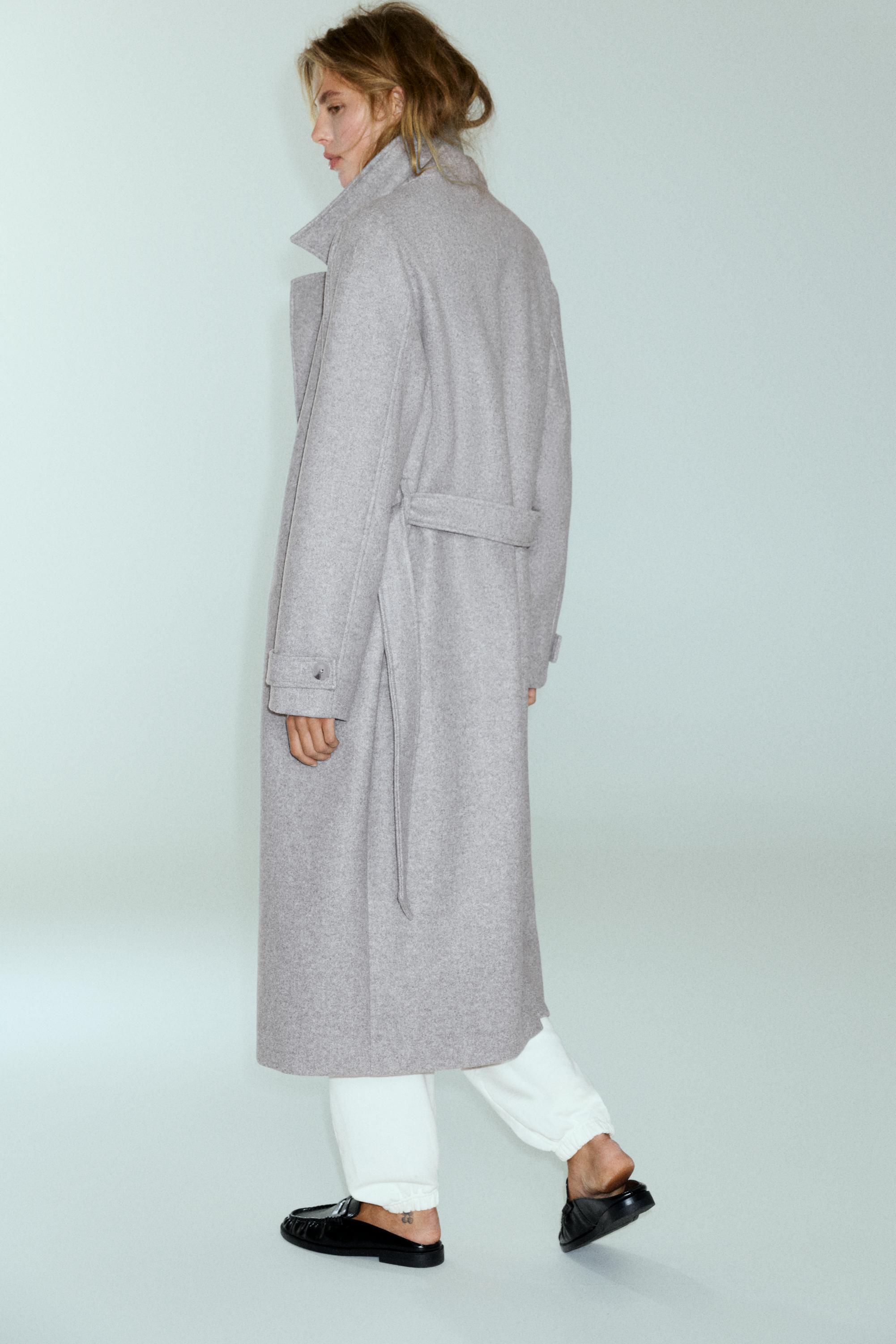 Long belted coat — Medium grey