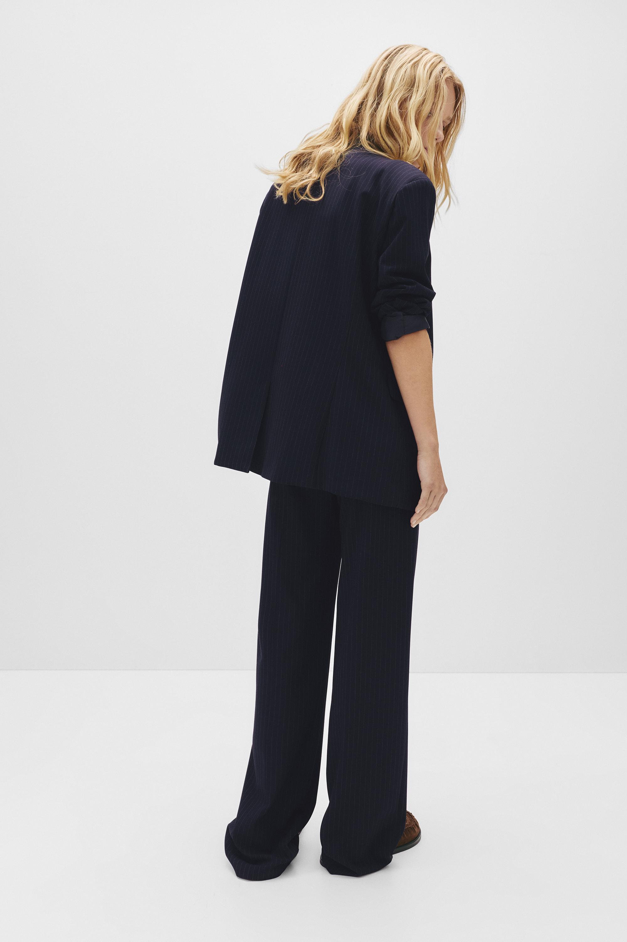 Smart high-waist straight-leg trousers — Striped