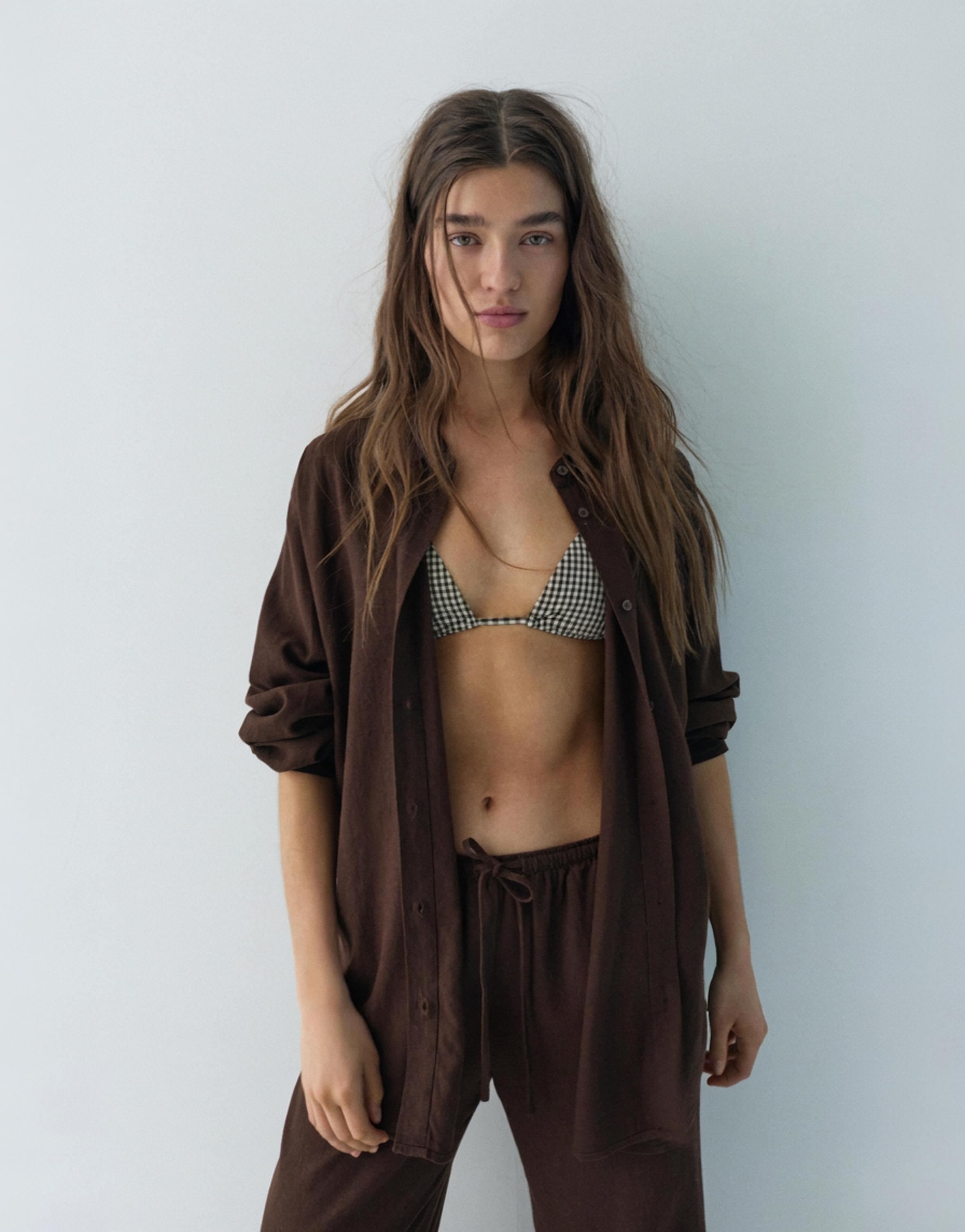 Ketenli rustik gömlek - Görsel 42