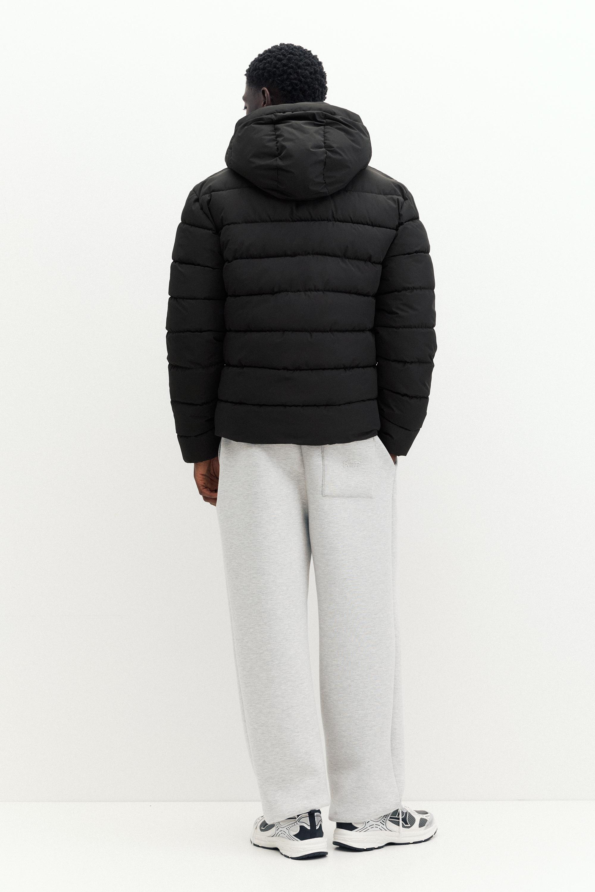 Puffer jacket with hood — Black