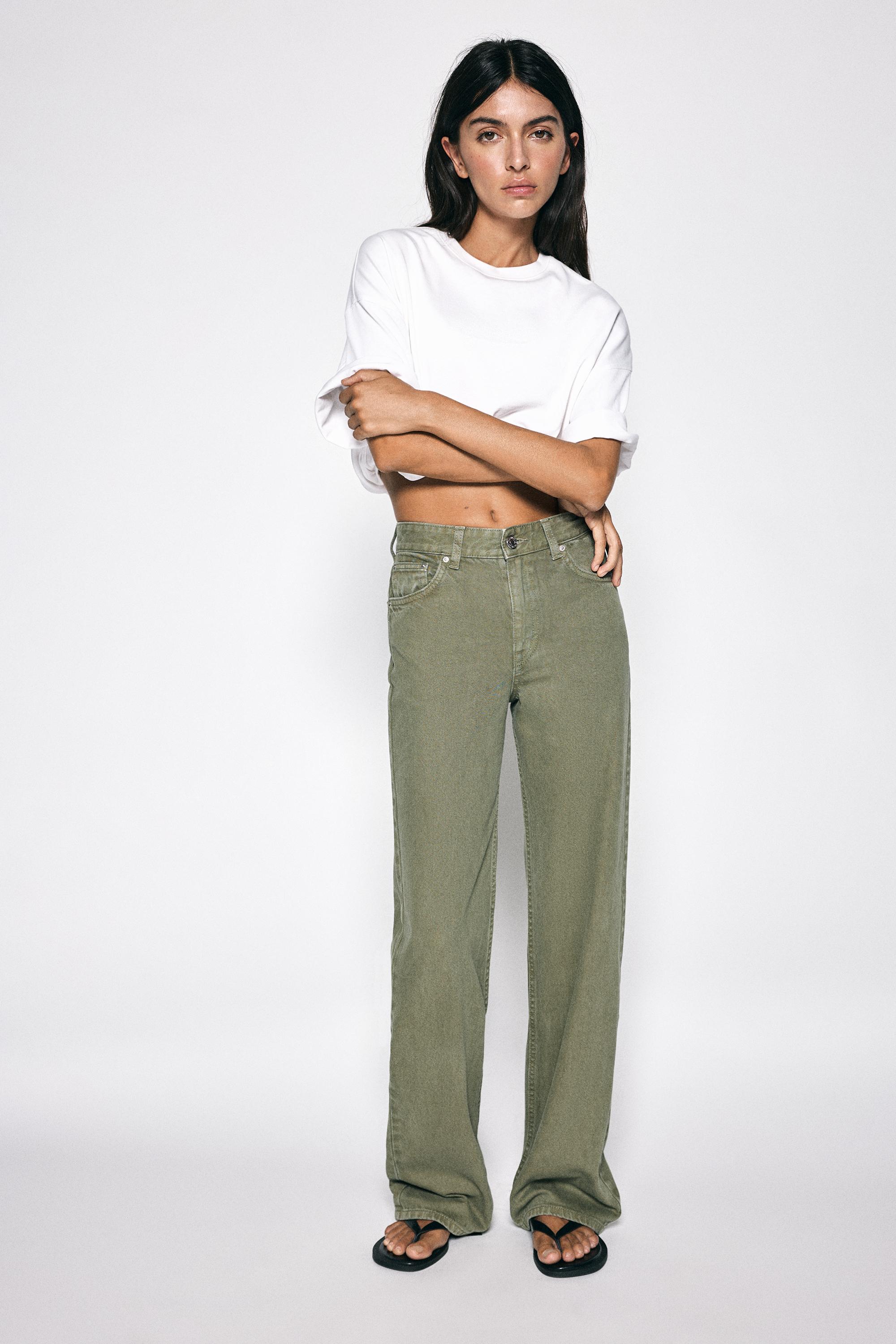High-waist wide straight-leg jeans — Khaki
