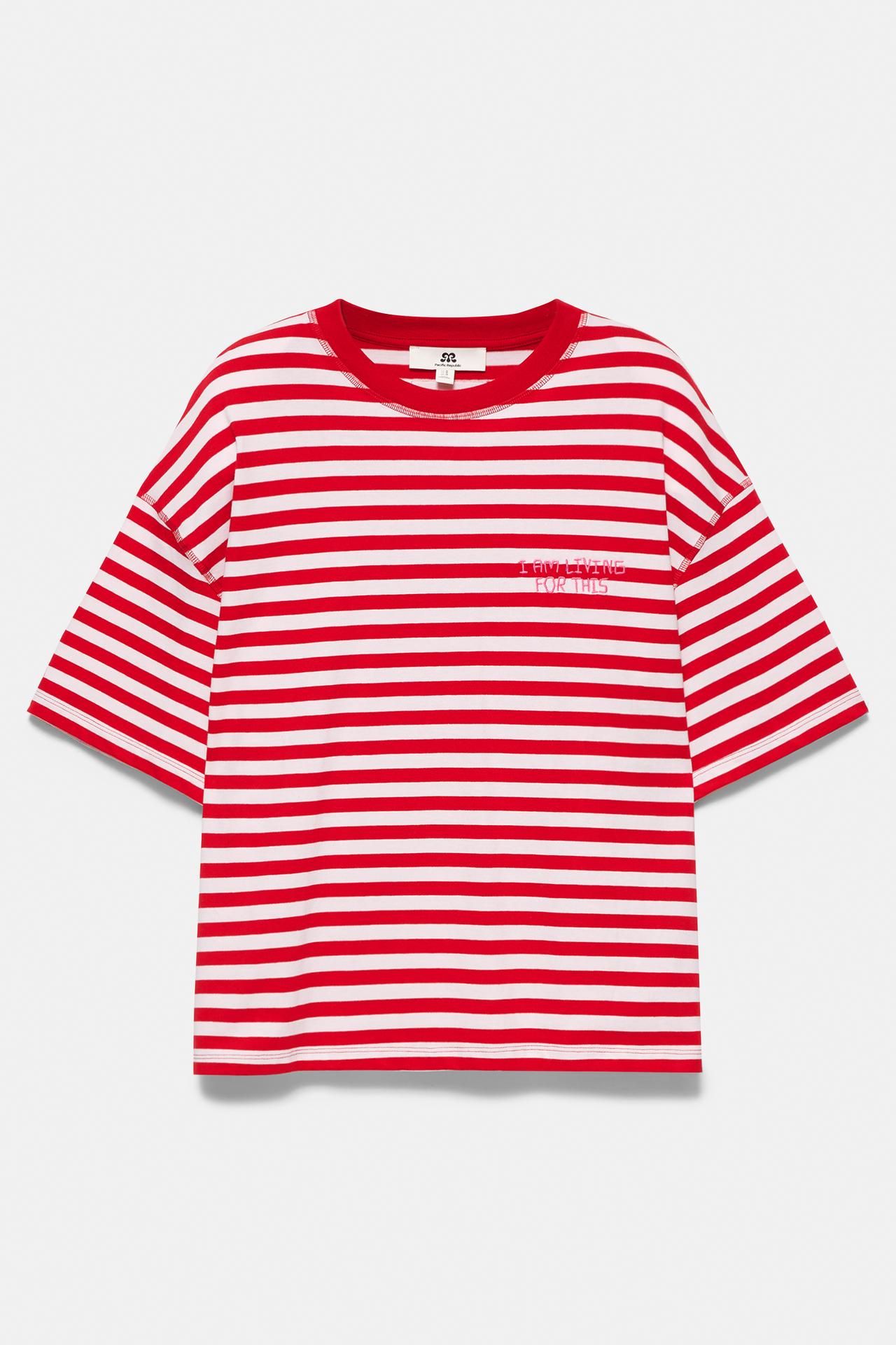Striped T-shirt with text — Red