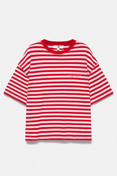 Striped T-shirt with text — Red 5