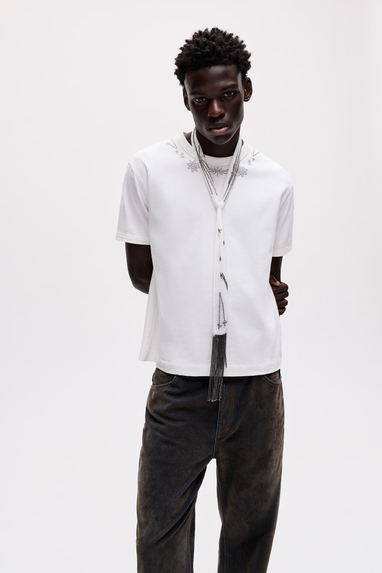 Oscar Ouyang stud T-shirt — White