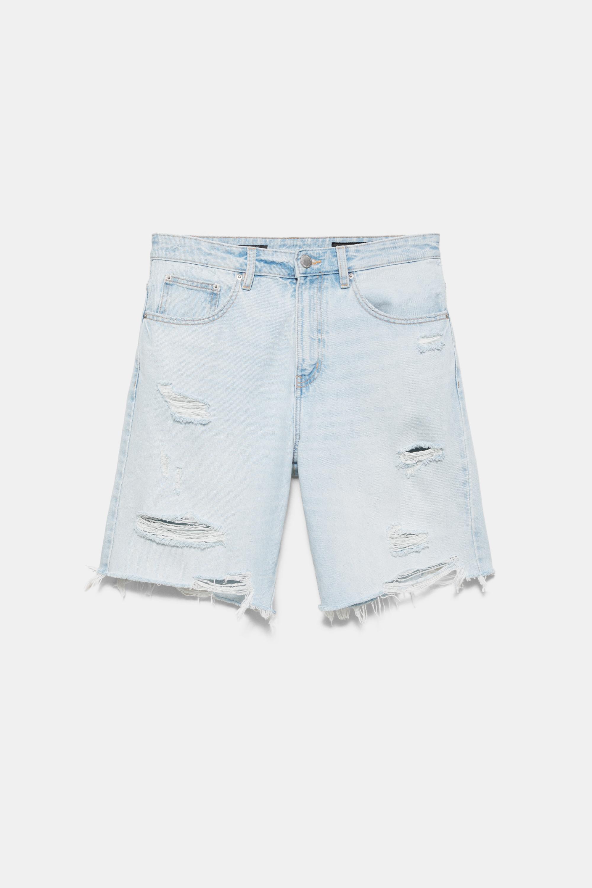 Straight-leg denim Bermuda shorts — Pale blue