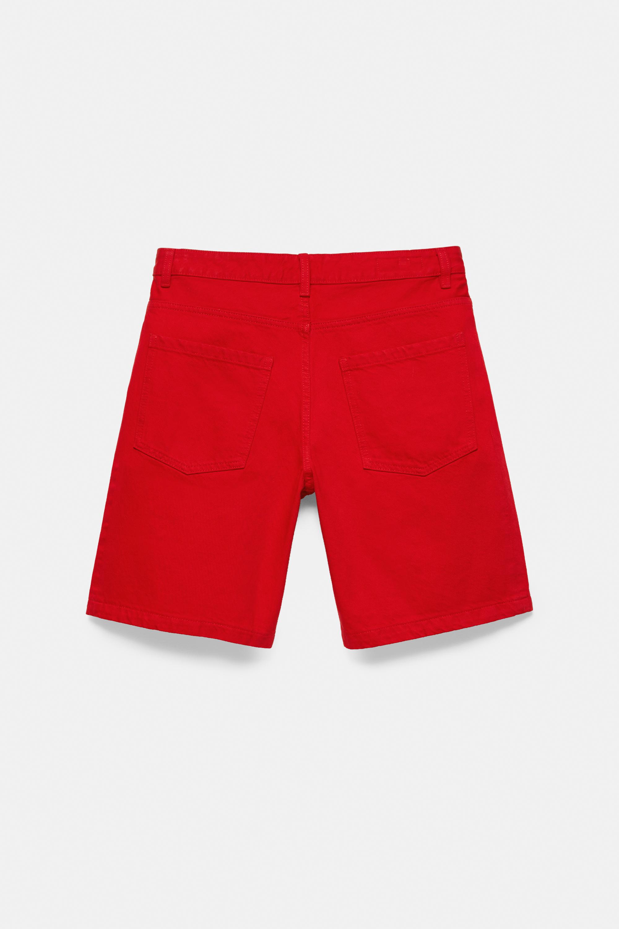 Baggy denim Bermuda shorts — Red