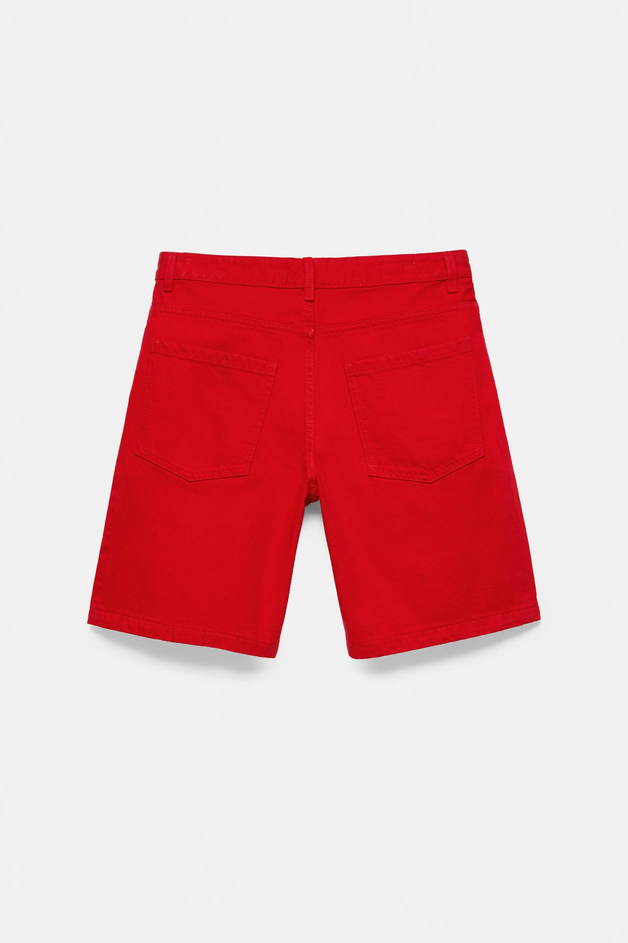 Baggy denim Bermuda shorts — Red