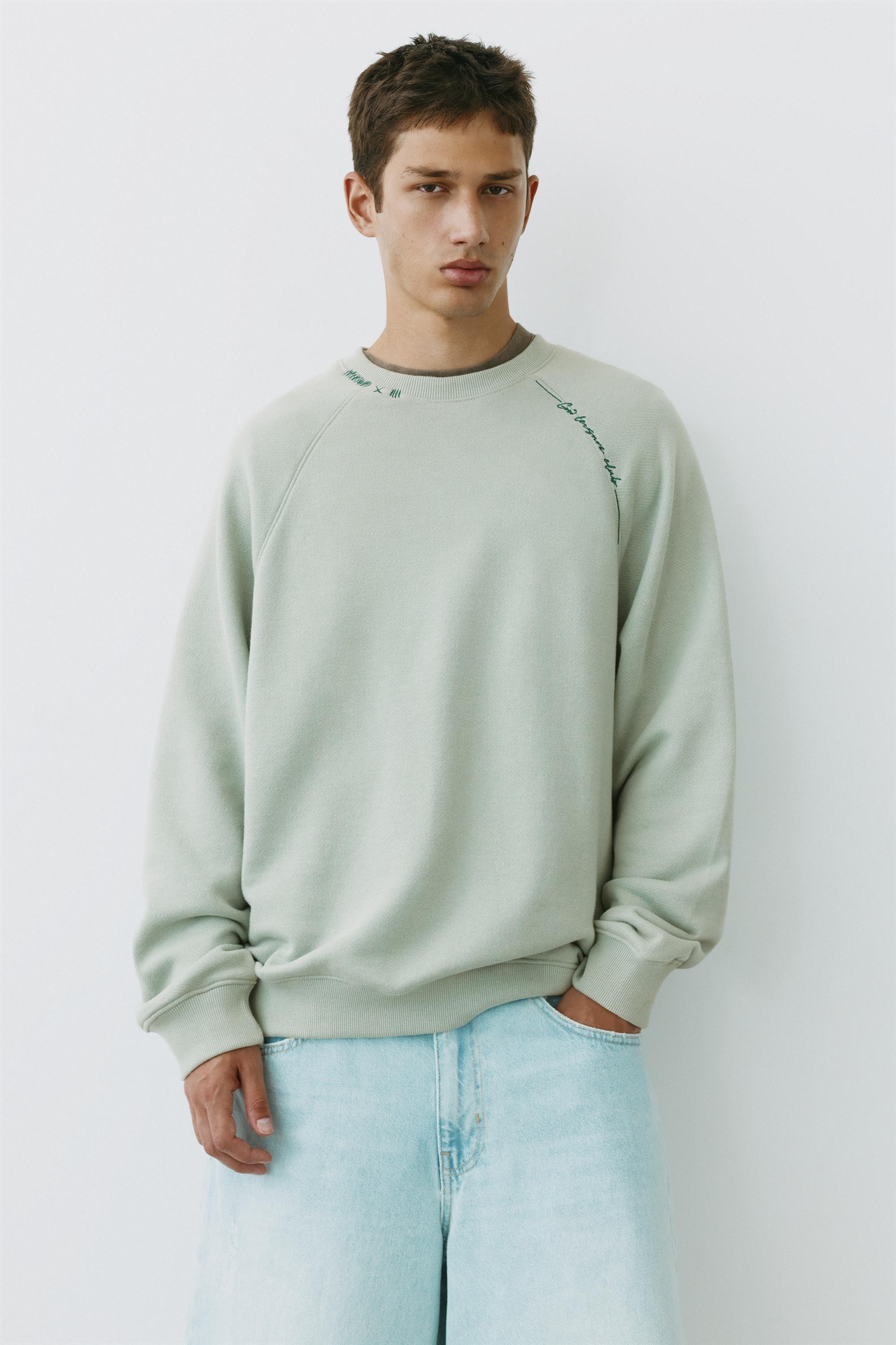 Washed effect raglan sweatshirt — Pale mint green