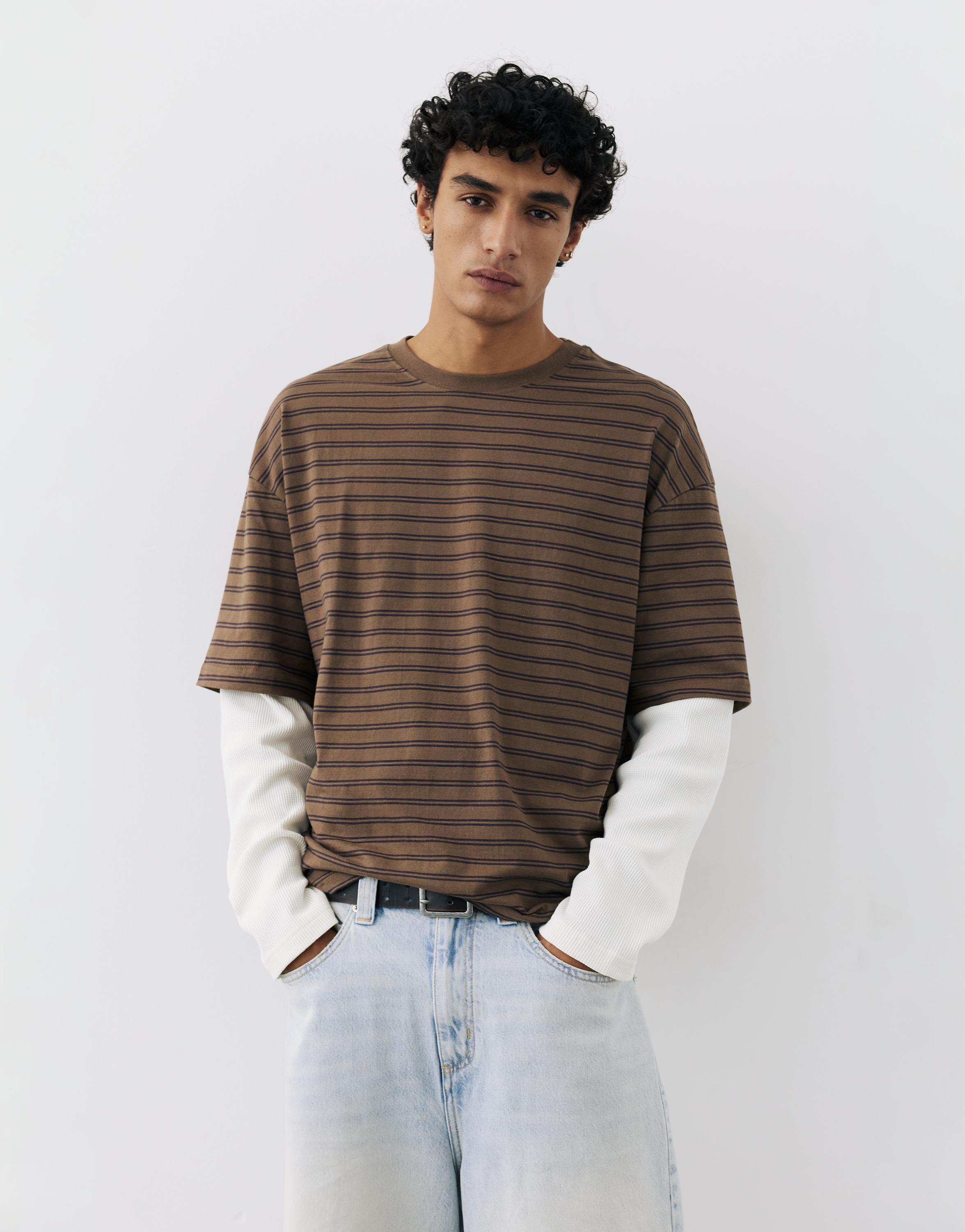 Double-layer long sleeve T-shirt — Striped