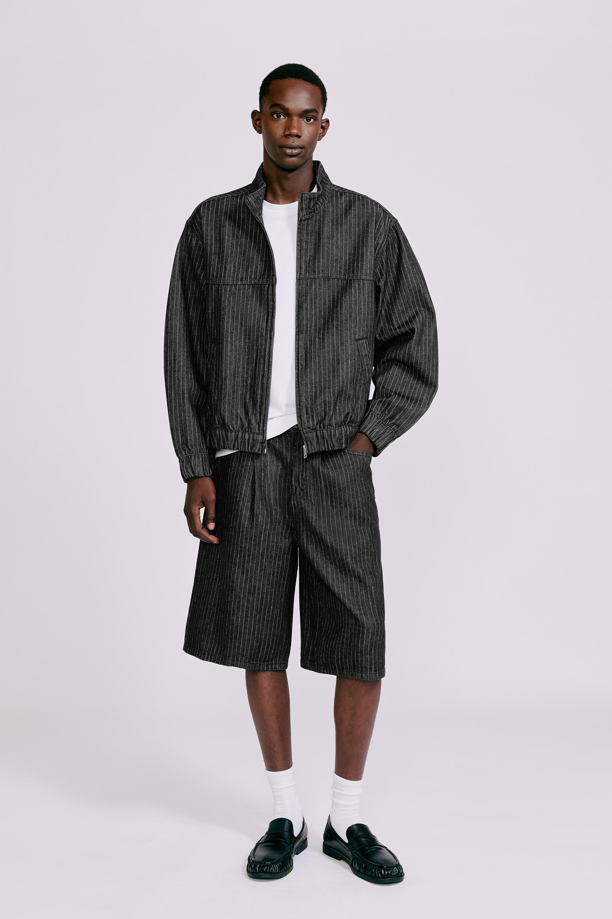 Striped denim jacket — Black