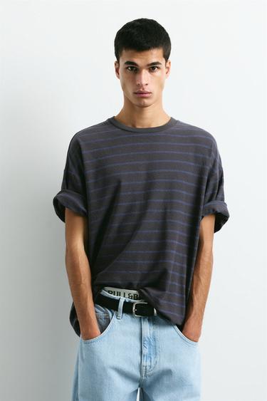 Striped short sleeve sweatshirt — Navy 1