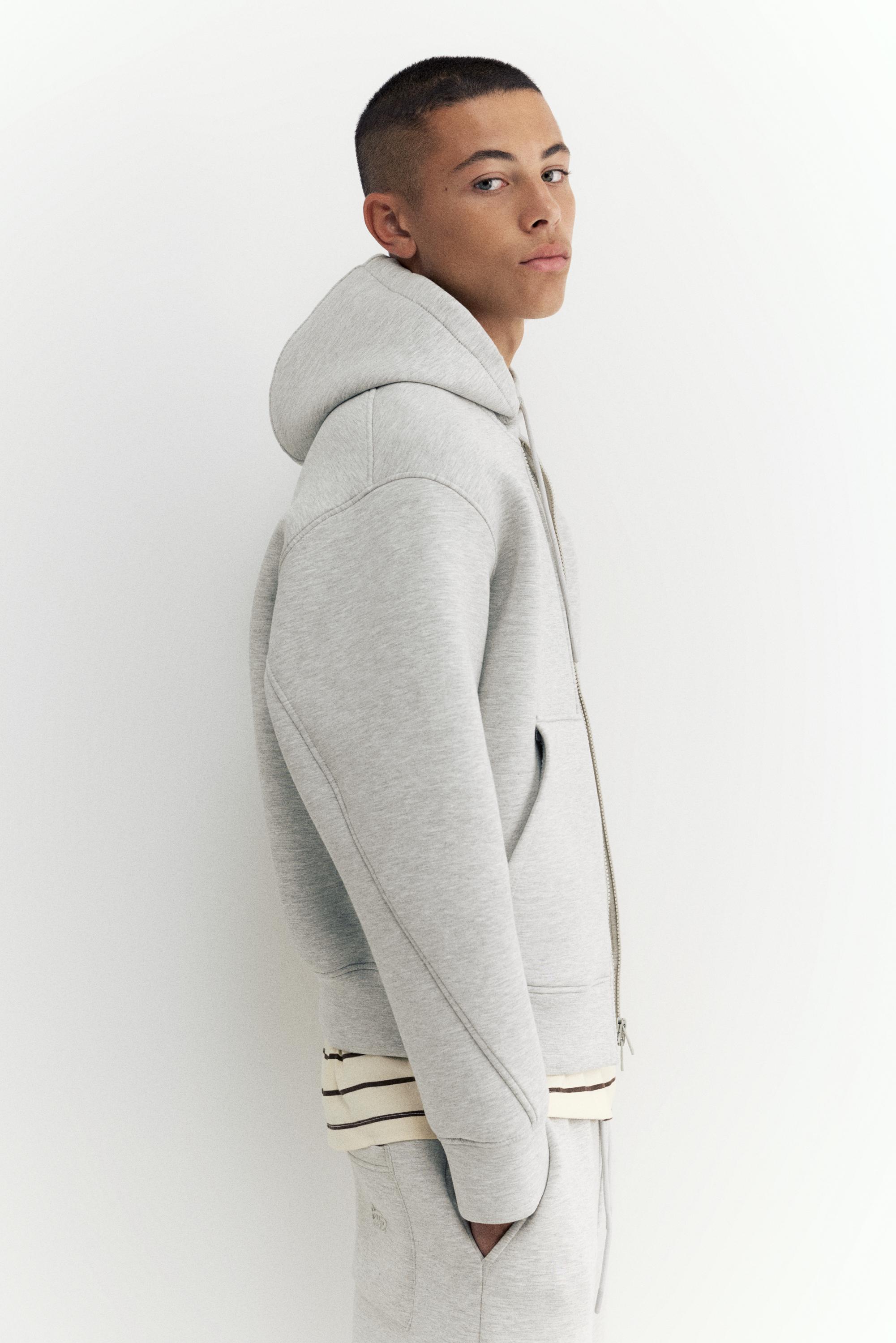 Neoprene-effect zip-up hoodie — Grey marl