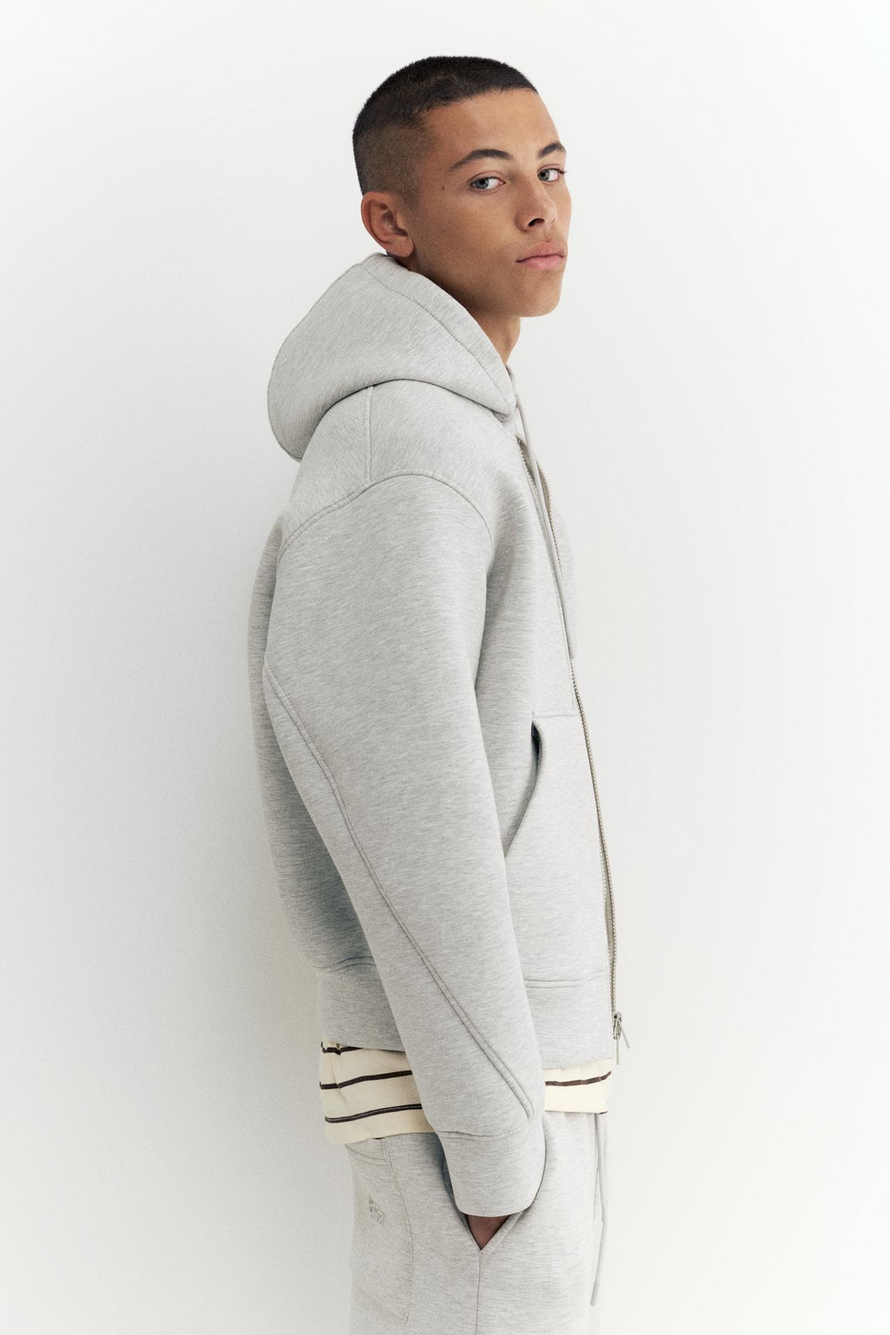 Neoprene-effect zip-up hoodie — Grey marl