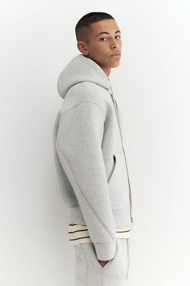 Neoprene-effect zip-up hoodie — Grey marl 6