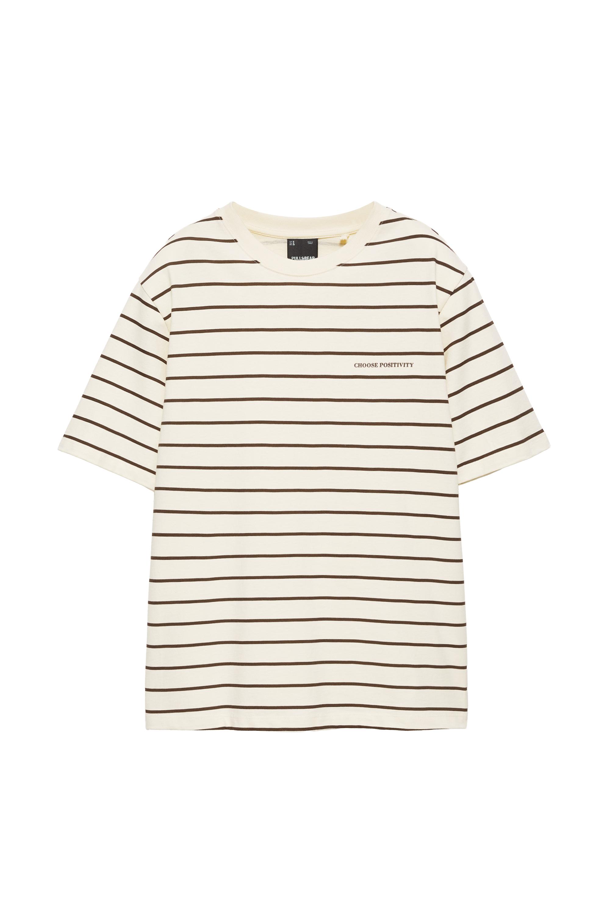Pull&Bear Yazılı çizgili tişört görsel 5