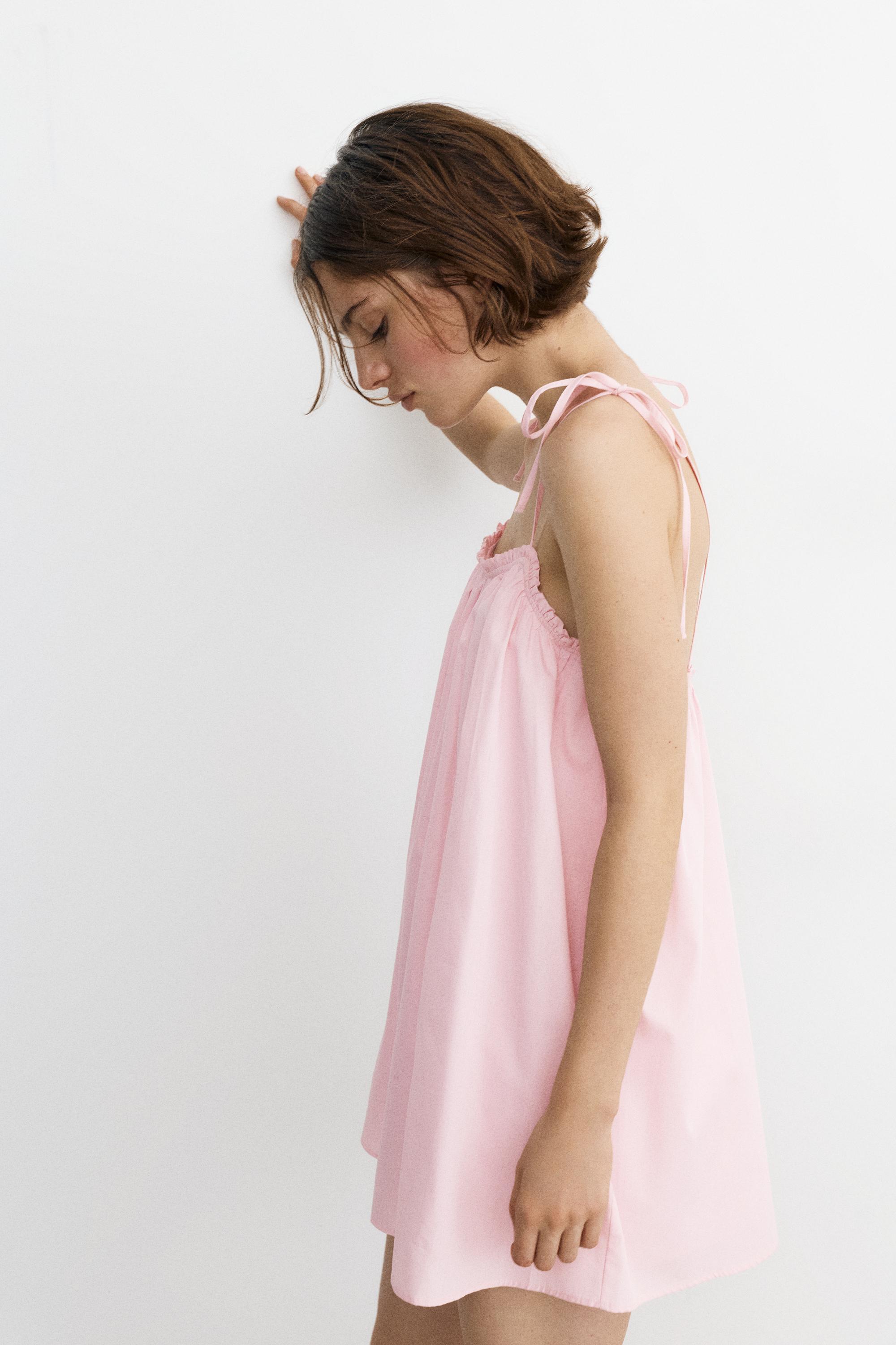 Strappy poplin mini dress — Pink