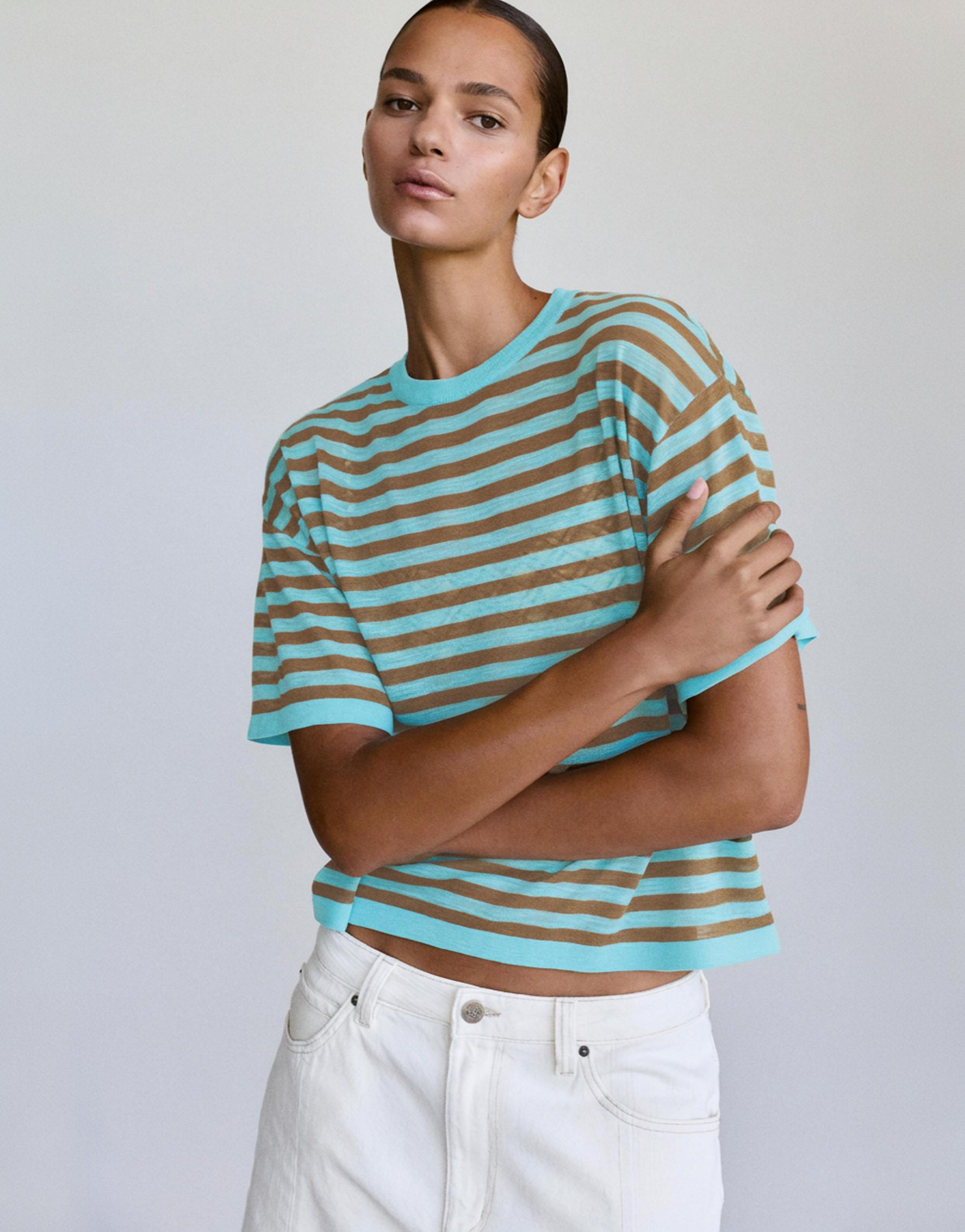 Striped knit T-shirt — Turquoise