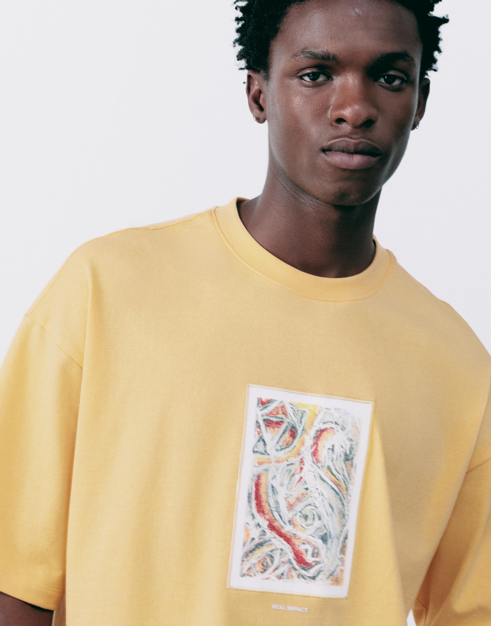 Relaxed fit embroidered T-shirt — Yellow