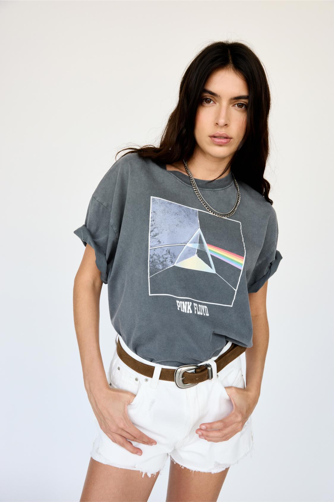 Clothing Woman Magliette Pull And Bear Donna Pink Floyd Prism T
