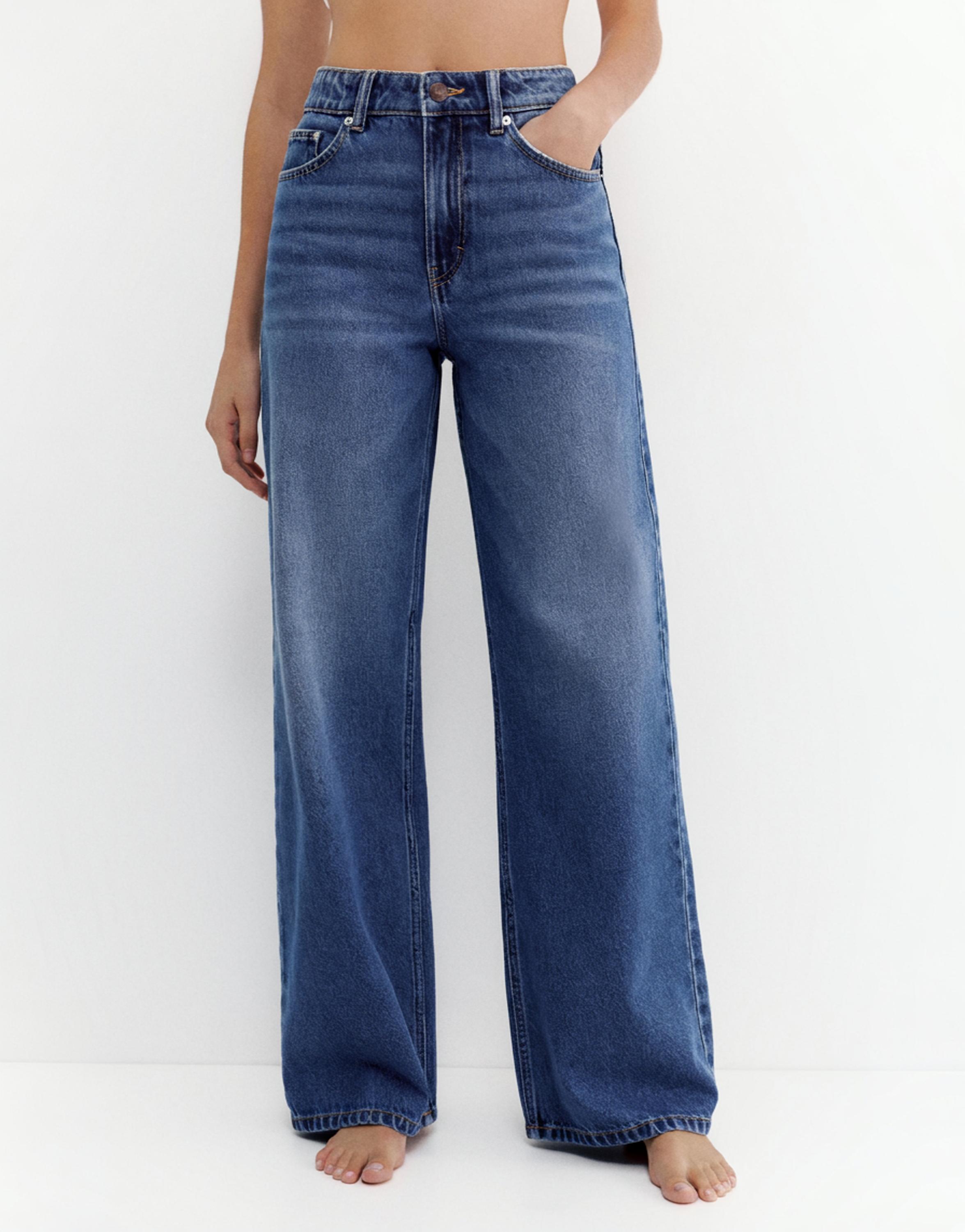 High-waist wide-leg jeans — Medium blue
