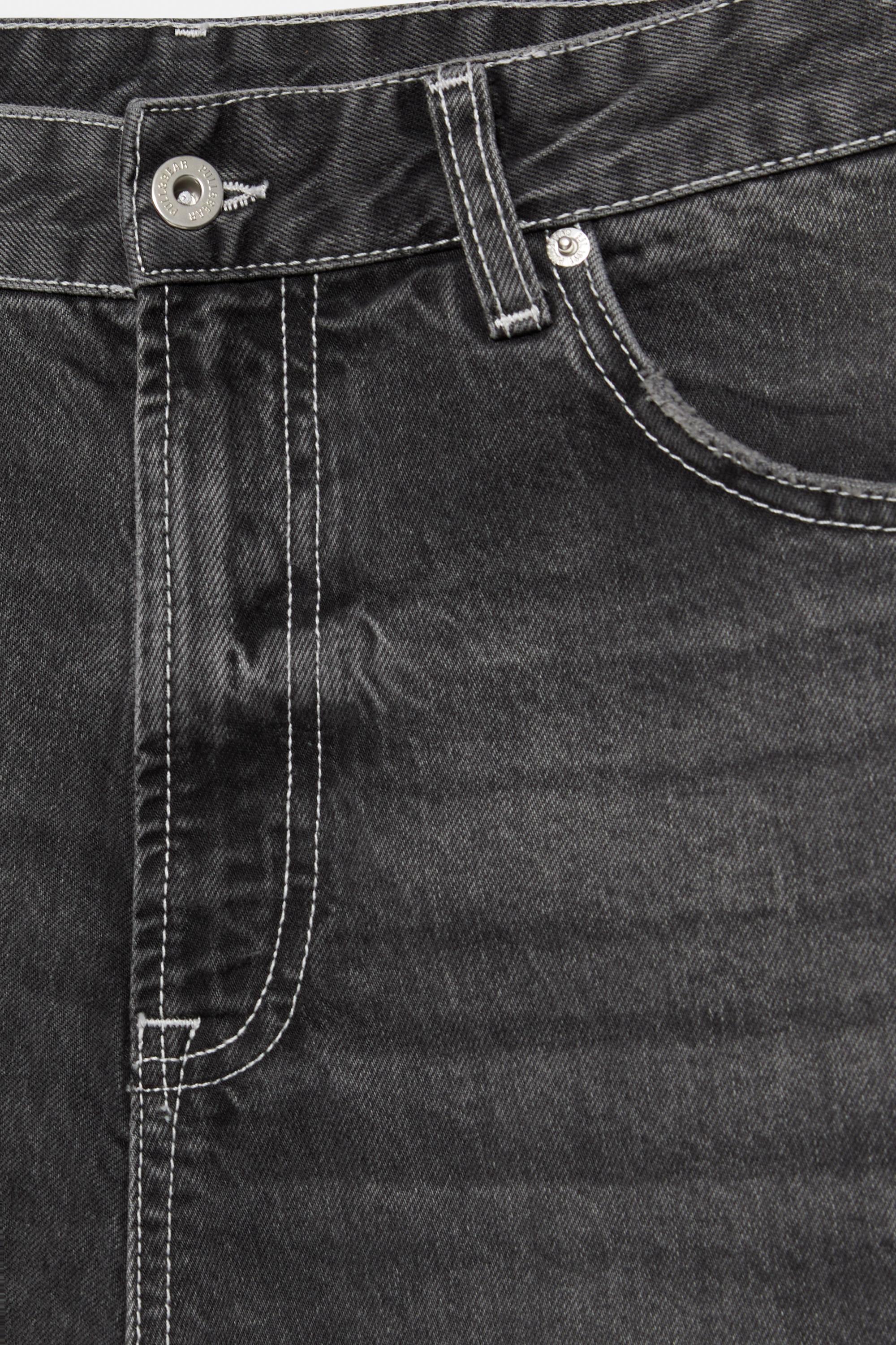 Embroidered baggy denim Bermuda shorts — Faded black