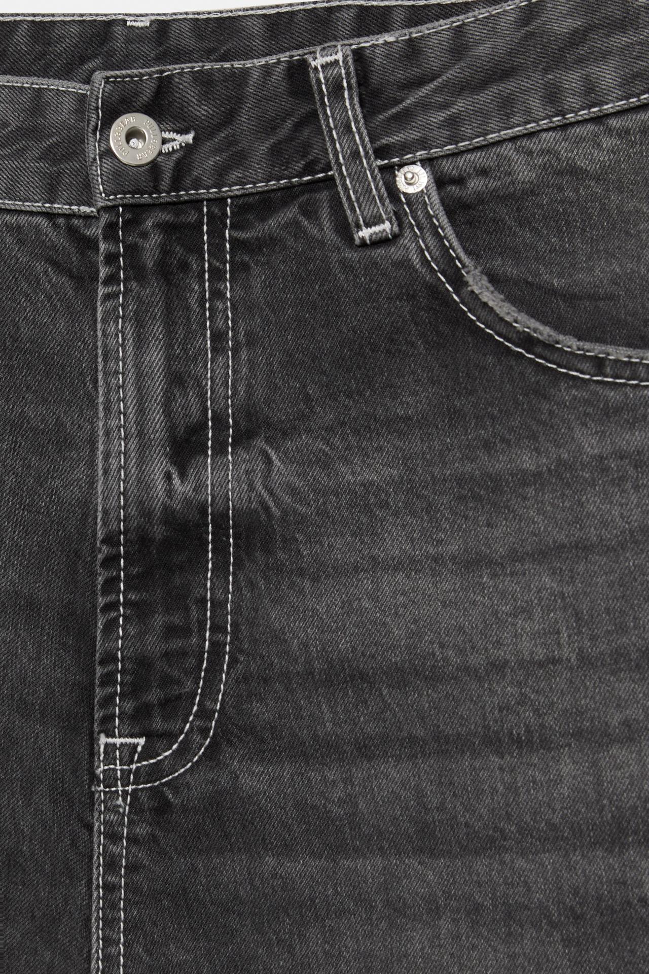 Embroidered baggy denim Bermuda shorts — Faded black