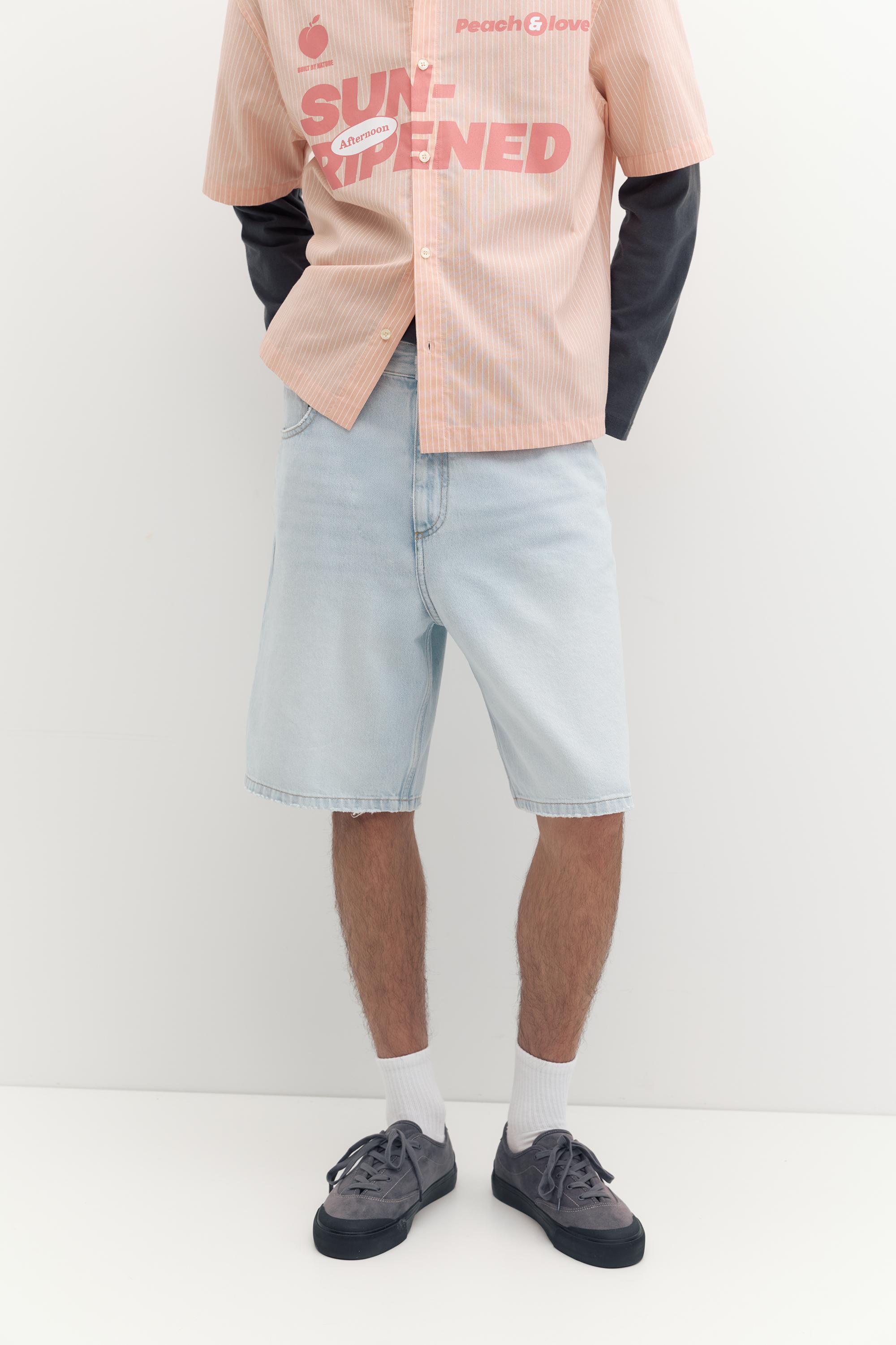 Baggy denim Bermuda shorts — Pale indigo