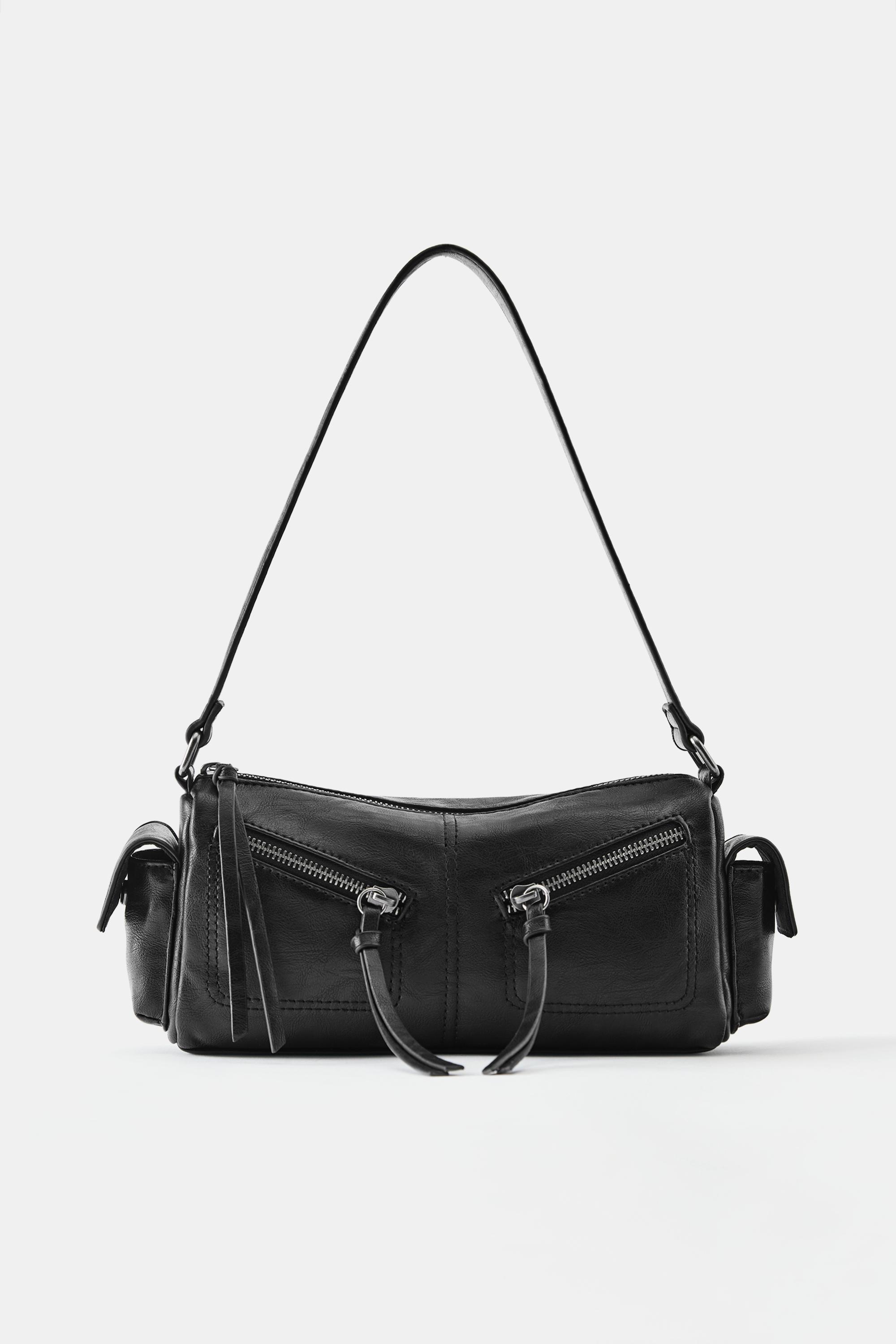 Multi-pocket zip shoulder bag — Black