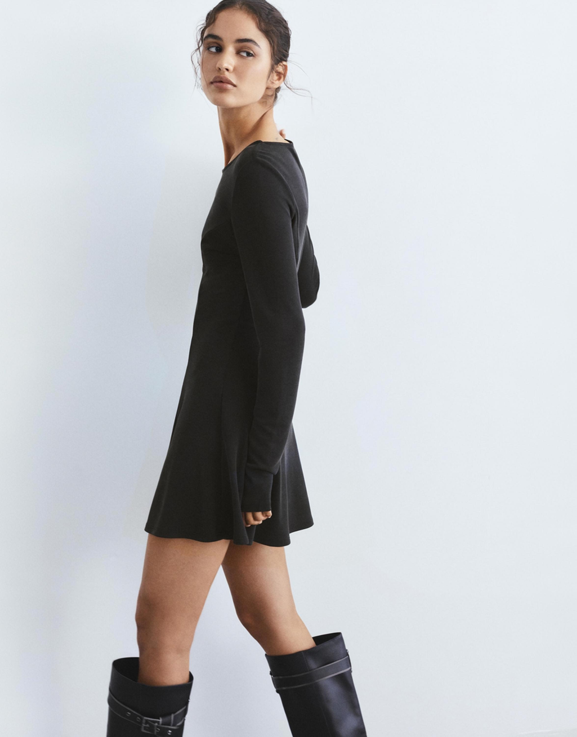 Short cupro dress with a flowing hem — Anthracite grey