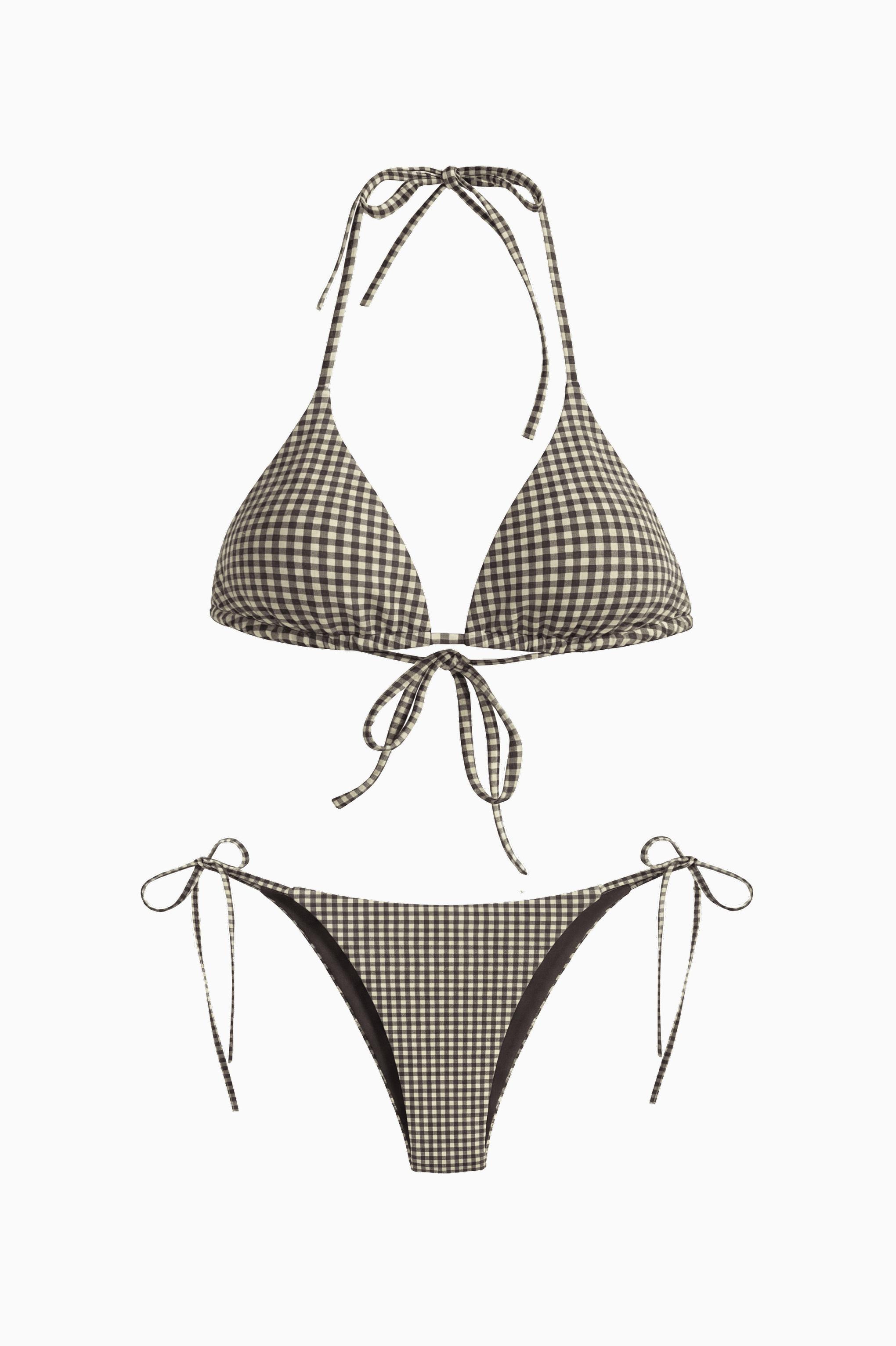 Gingham bikini bottoms — Brown