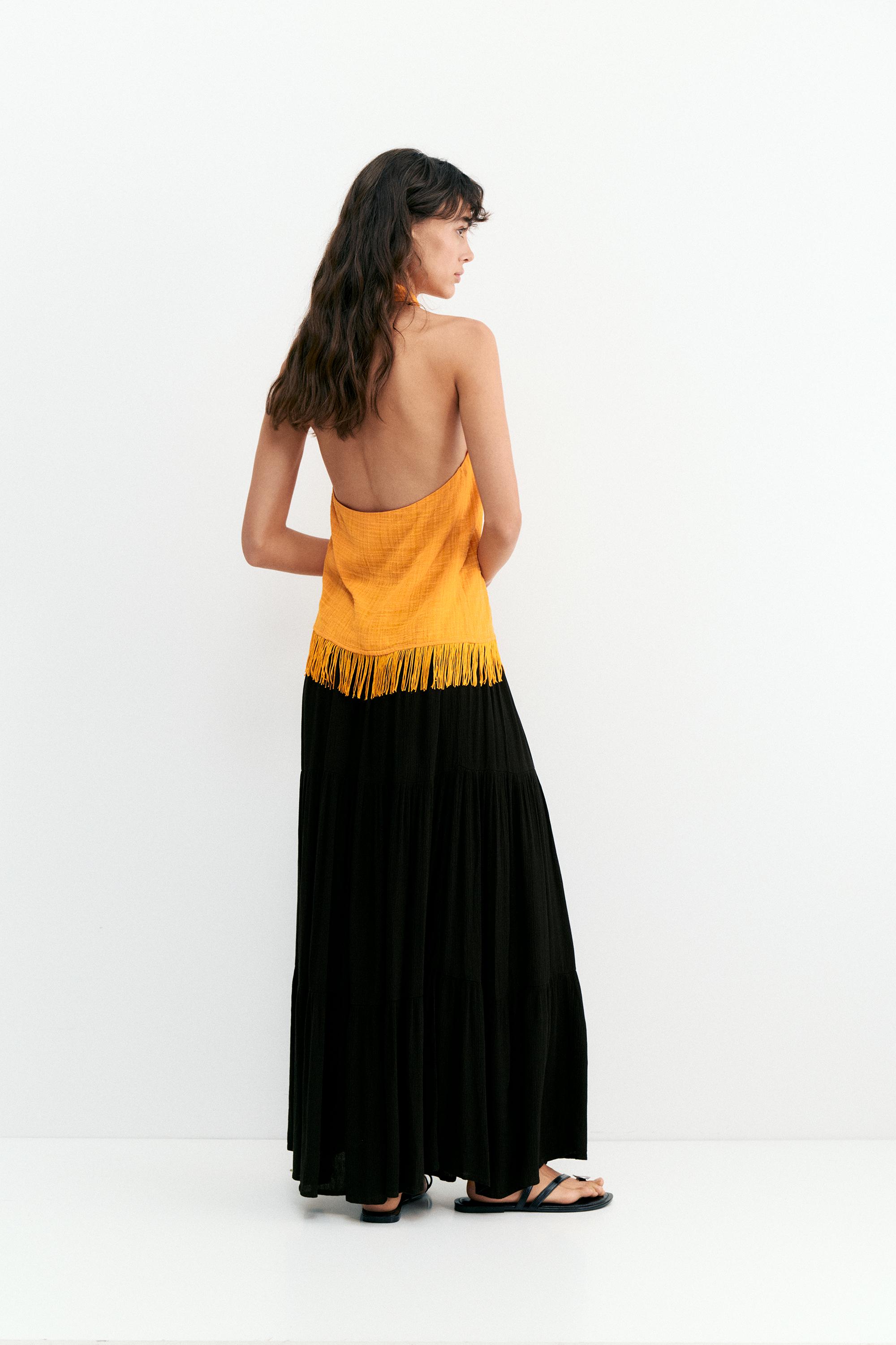 Flowy paneled midi skirt — Black