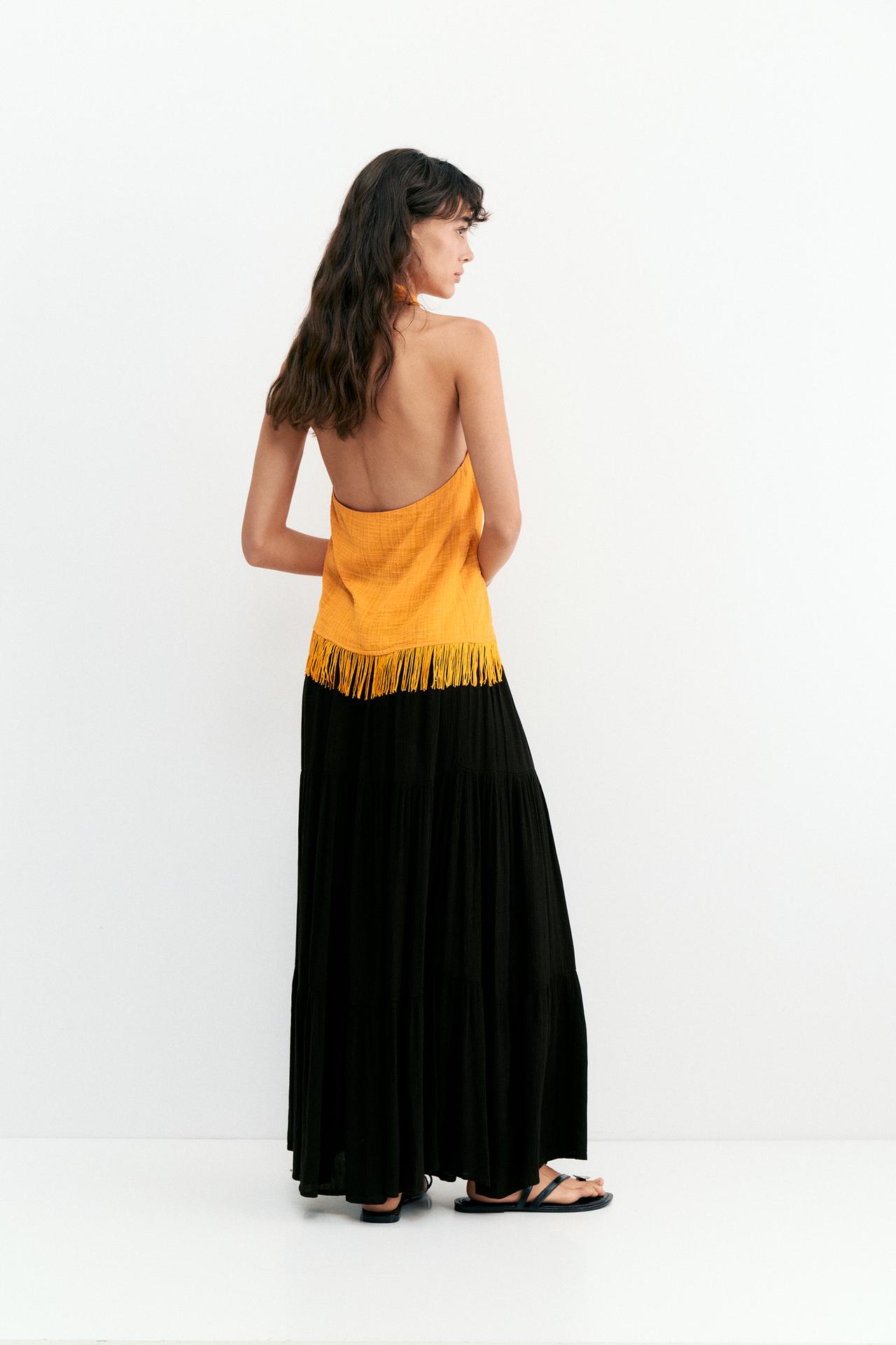 Flowy paneled midi skirt — Black