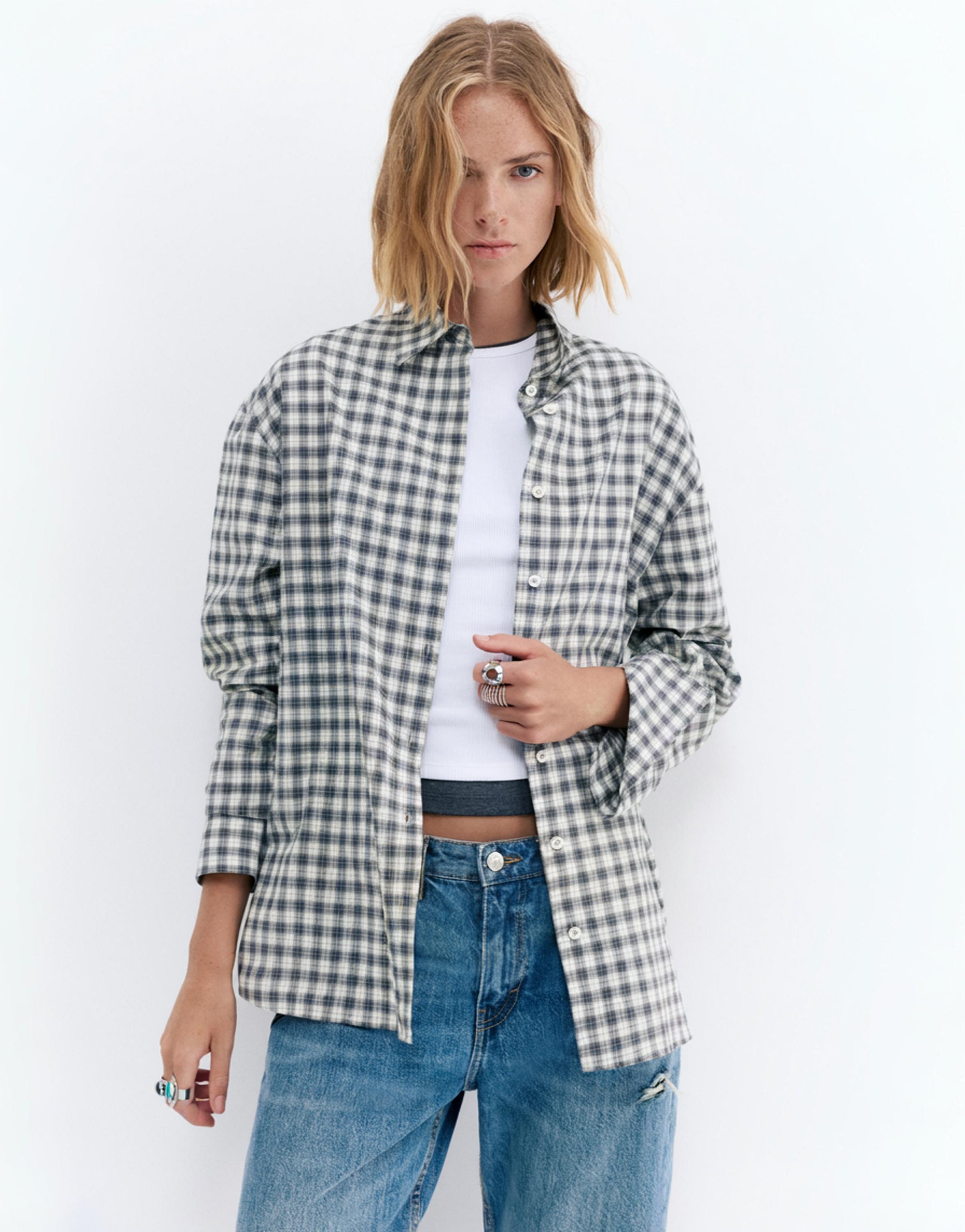 Çok konumlu bandana detaylı kareli gömlek - Görsel 7