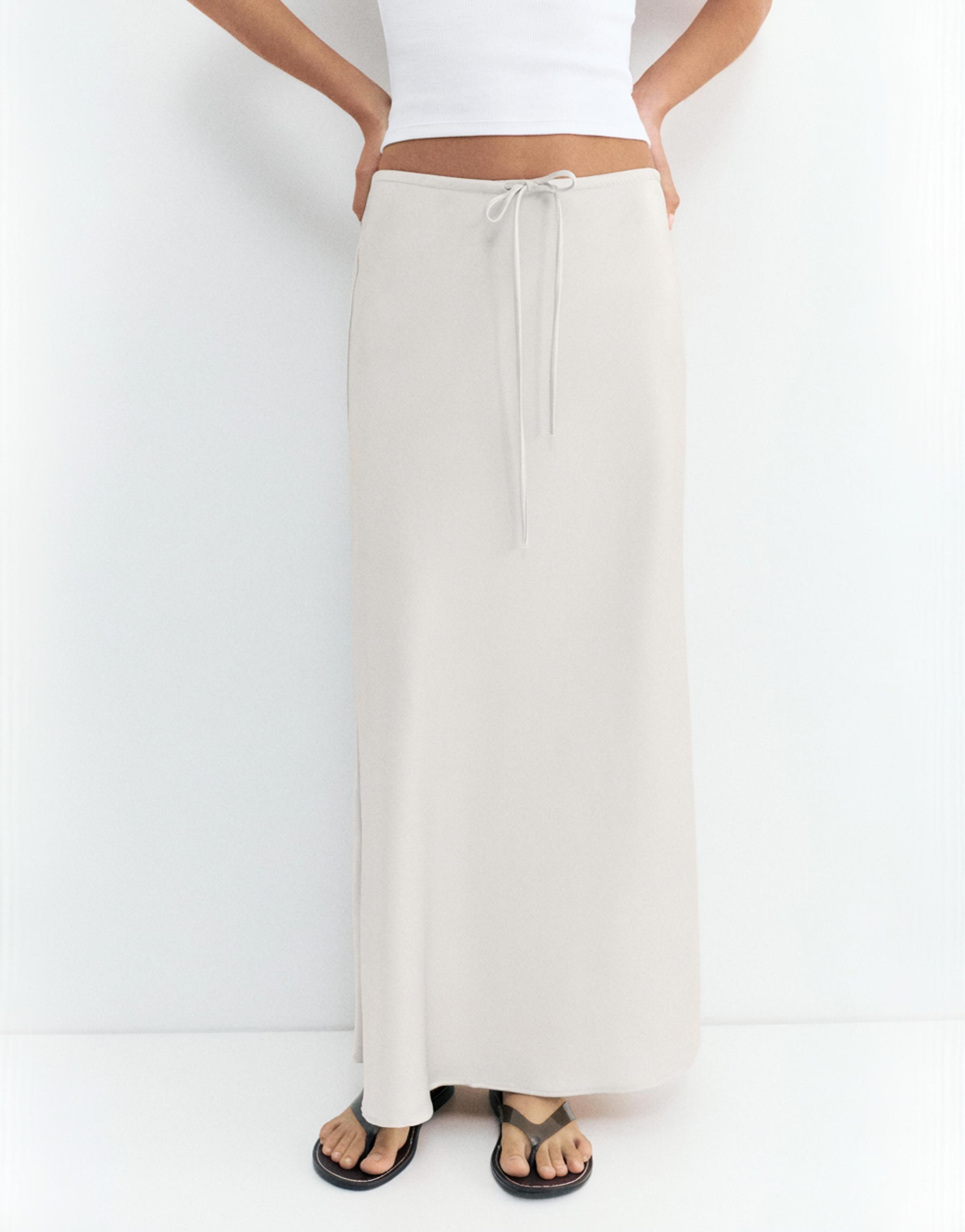 Satin midi skirt — Ecru
