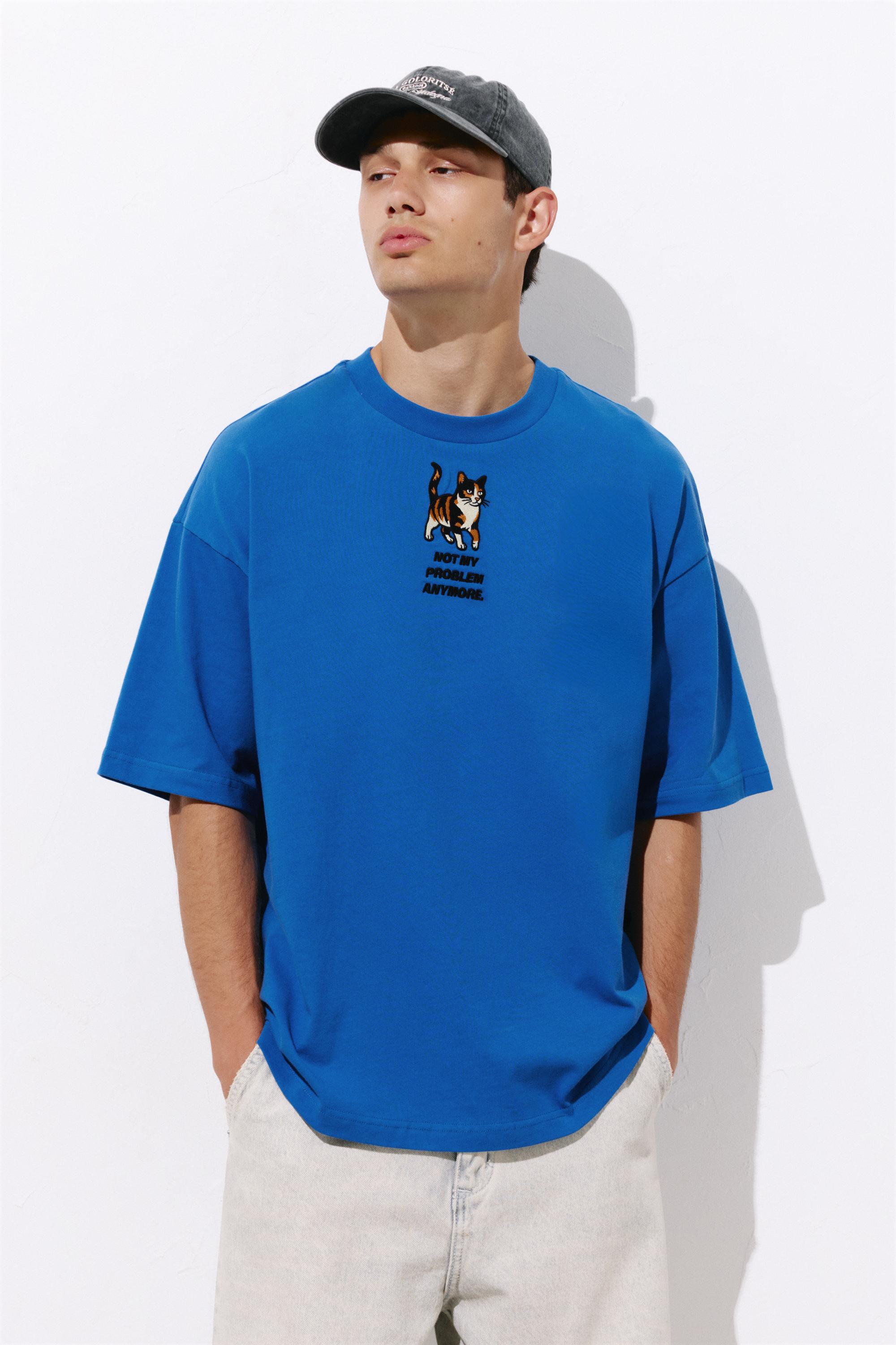 Cat graphic T-shirt — Deep blue