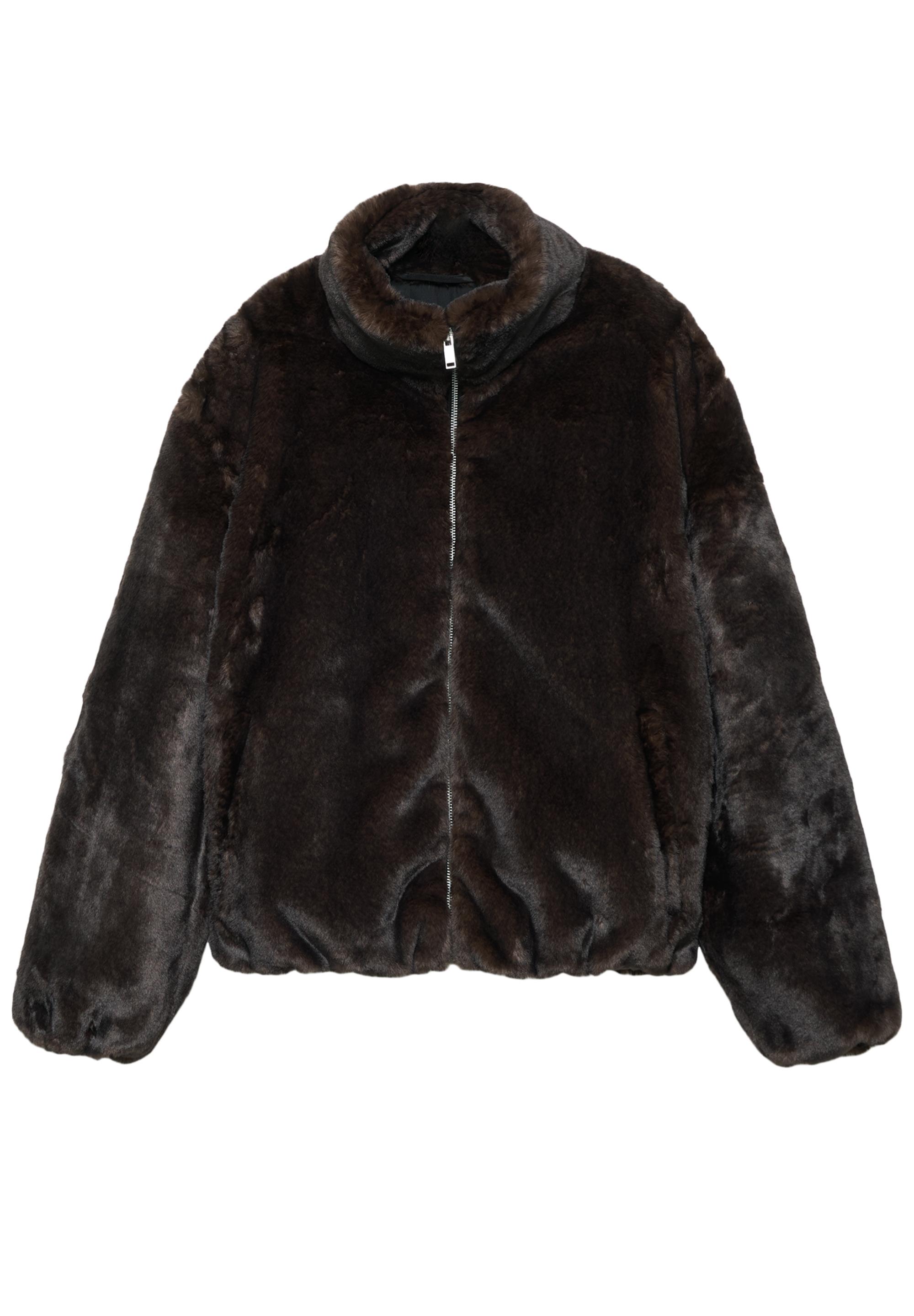 Dik yaka suni kürk ceket - Görsel 3