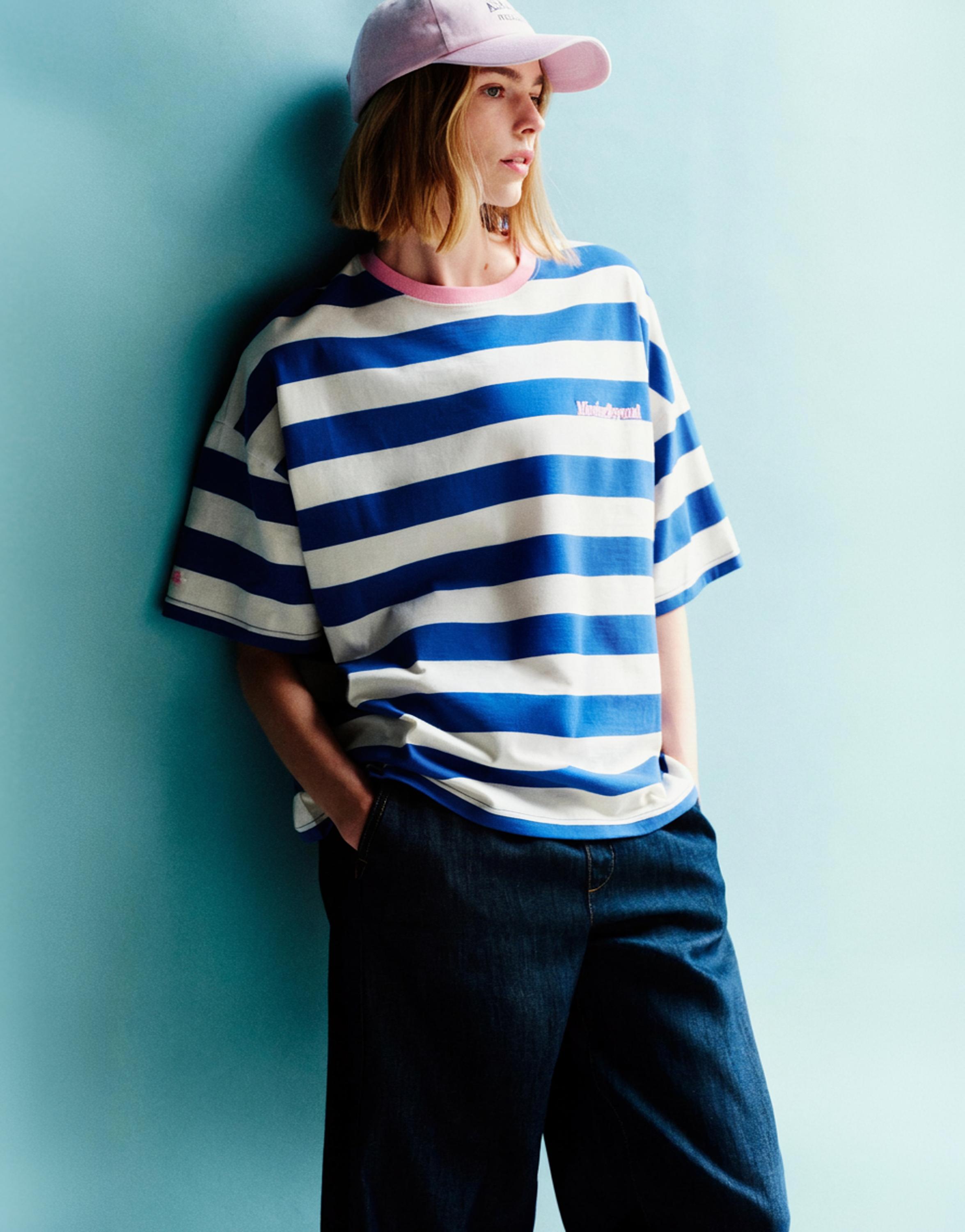 Blue striped T-shirt — Deep blue