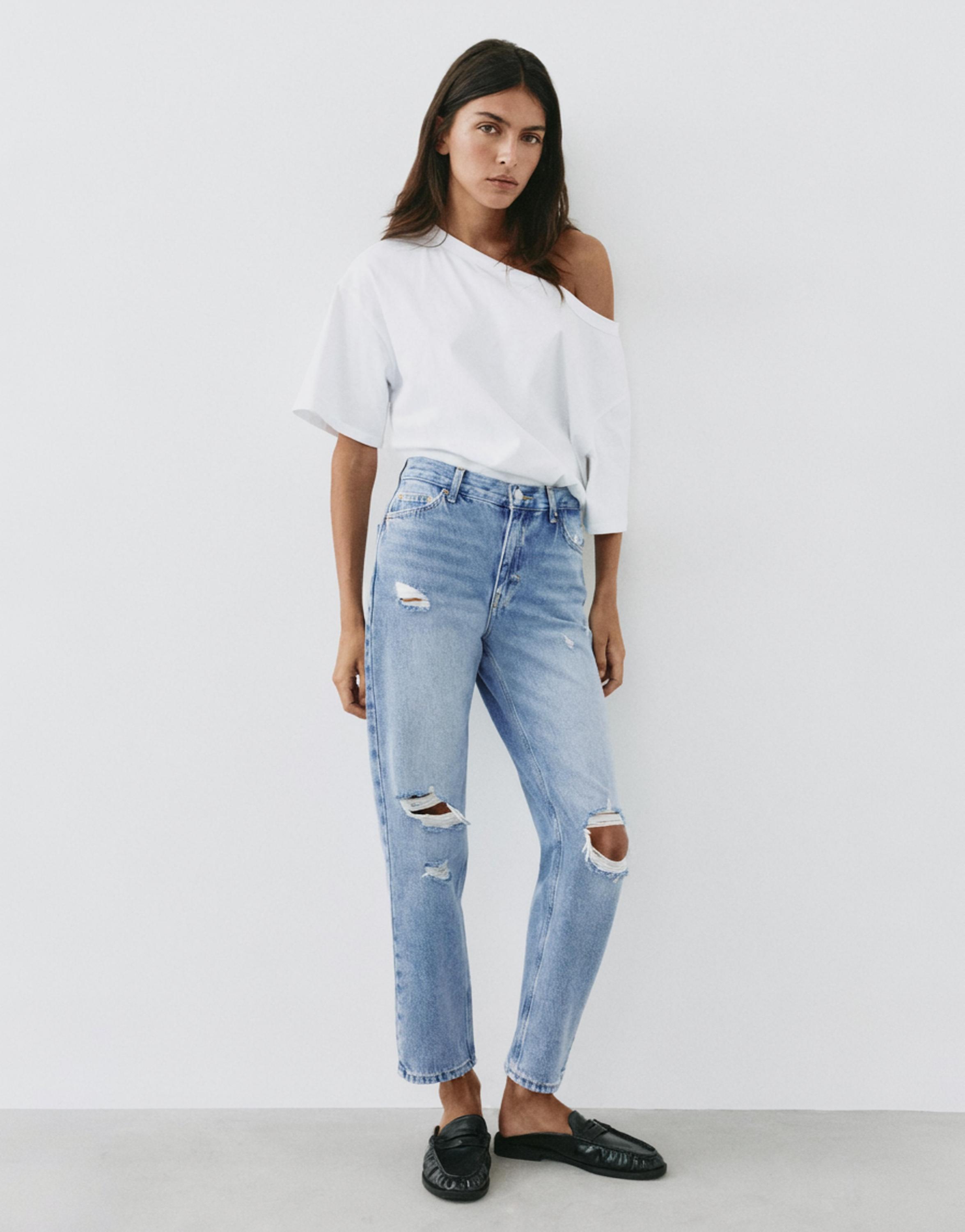 Ripped mom fit jeans — Indigo