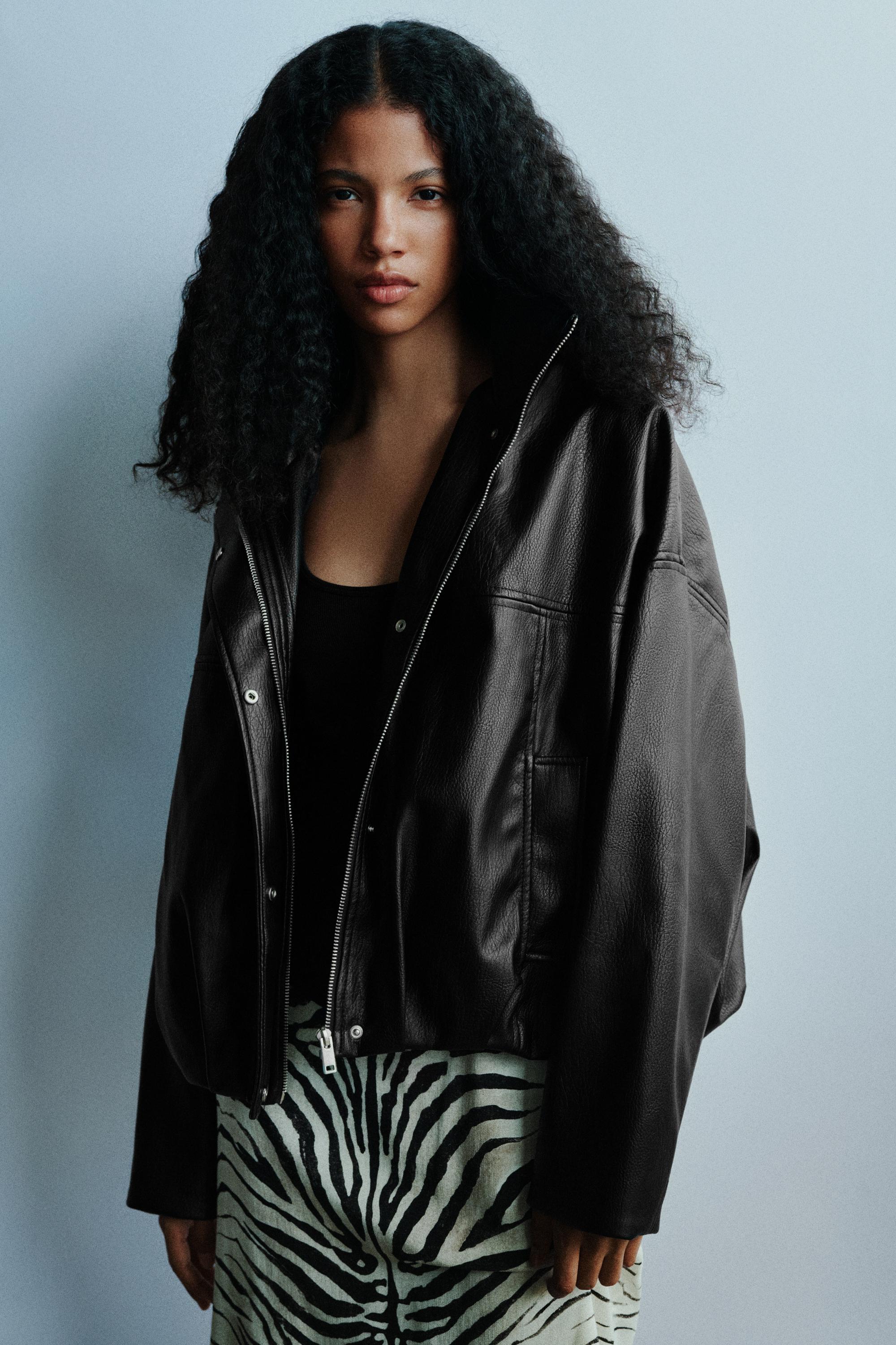 Leather effect balloon jacket — Black