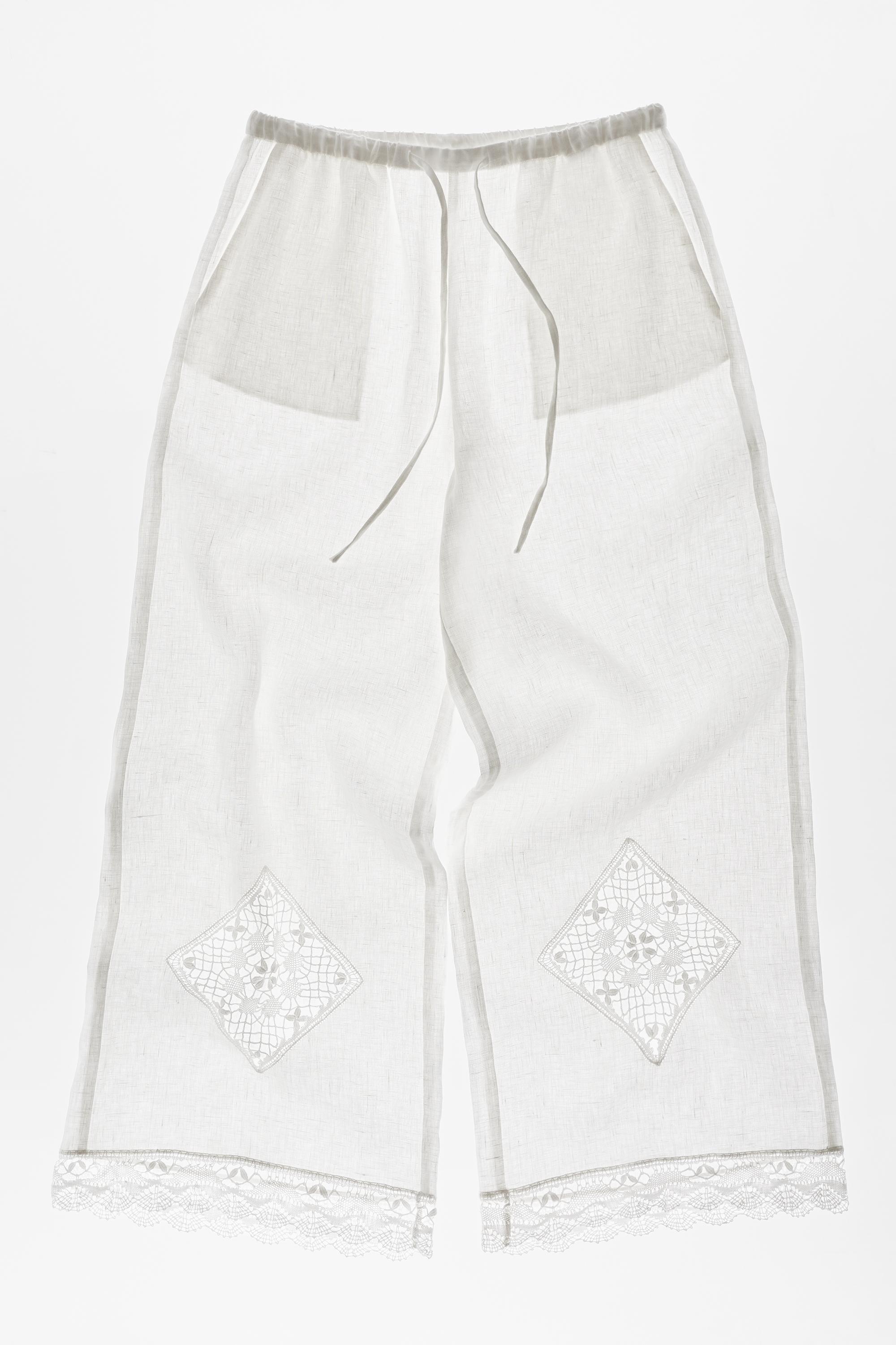 100% linen Encaixe de Camariñas x Pull&Bear trousers — Off white
