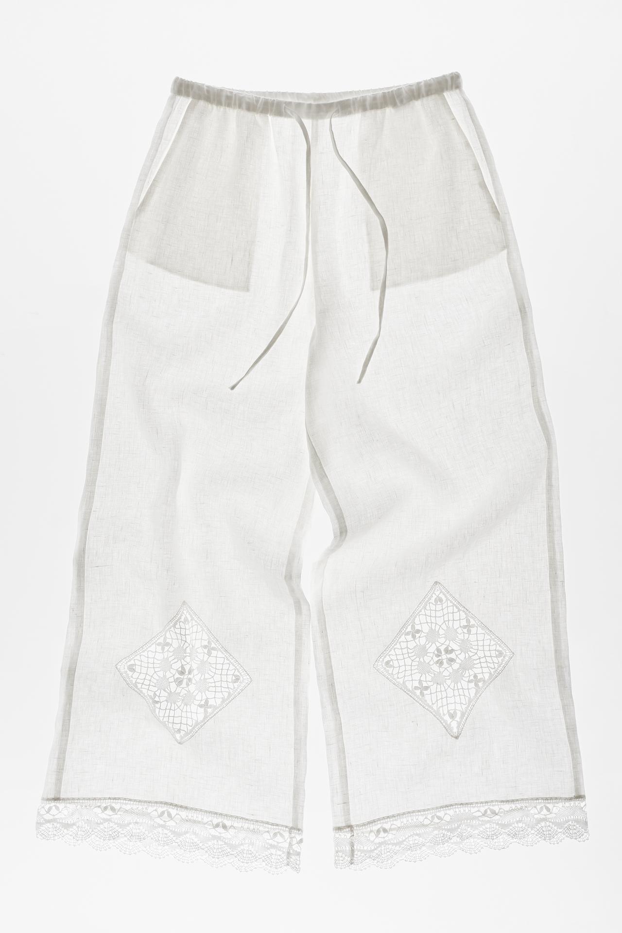 100% linen Encaixe de Camariñas x Pull&Bear trousers — Off white