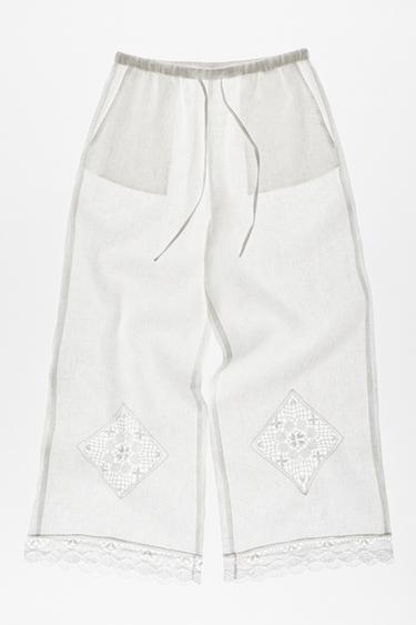 100% linen Encaixe de Camariñas x Pull&Bear trousers — Off white 3